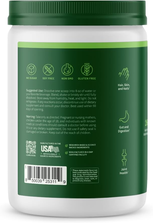 Snap Supplements Super Greens Powder with Collagen Peptides, 11.34 oz | 26 Fruits and Vegetables, Grass Fed, Non-GMO Daily Greens for Hair, Skin, Nails & Joint Support, 30 Servings, 1 Month Supply