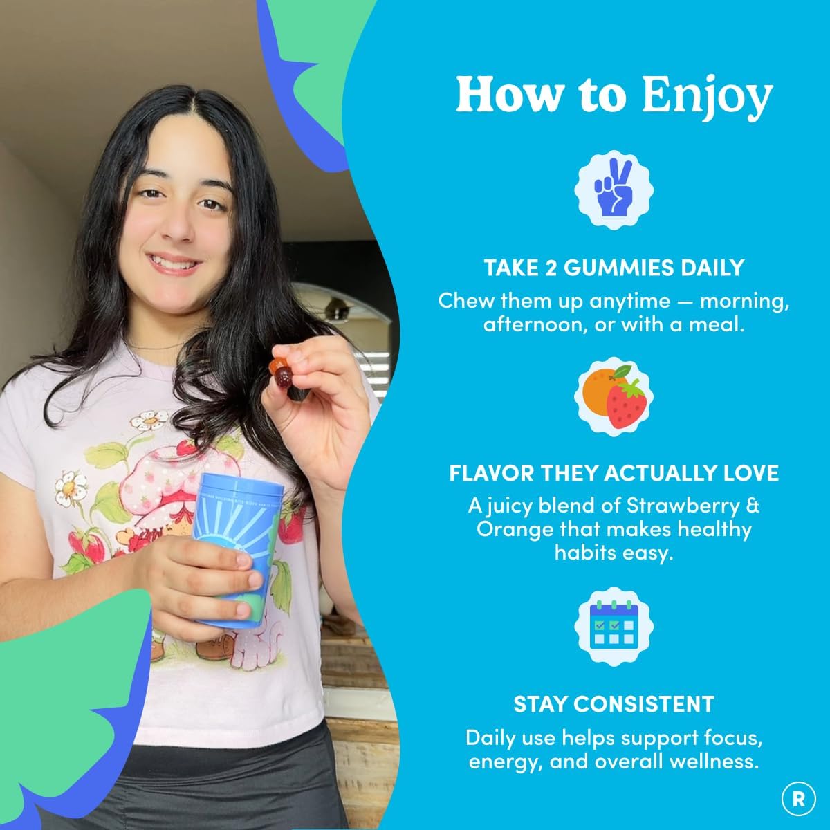 FIRST DAY Teen Multivitamin Gummy with Organic Fruit & Veggie Blend, 60 ct. | Vegan teen vitamins for ages 13-18 with 12 key nutrients, methylfolate, magnesium and zinc; 2 daily, 30-day supply.