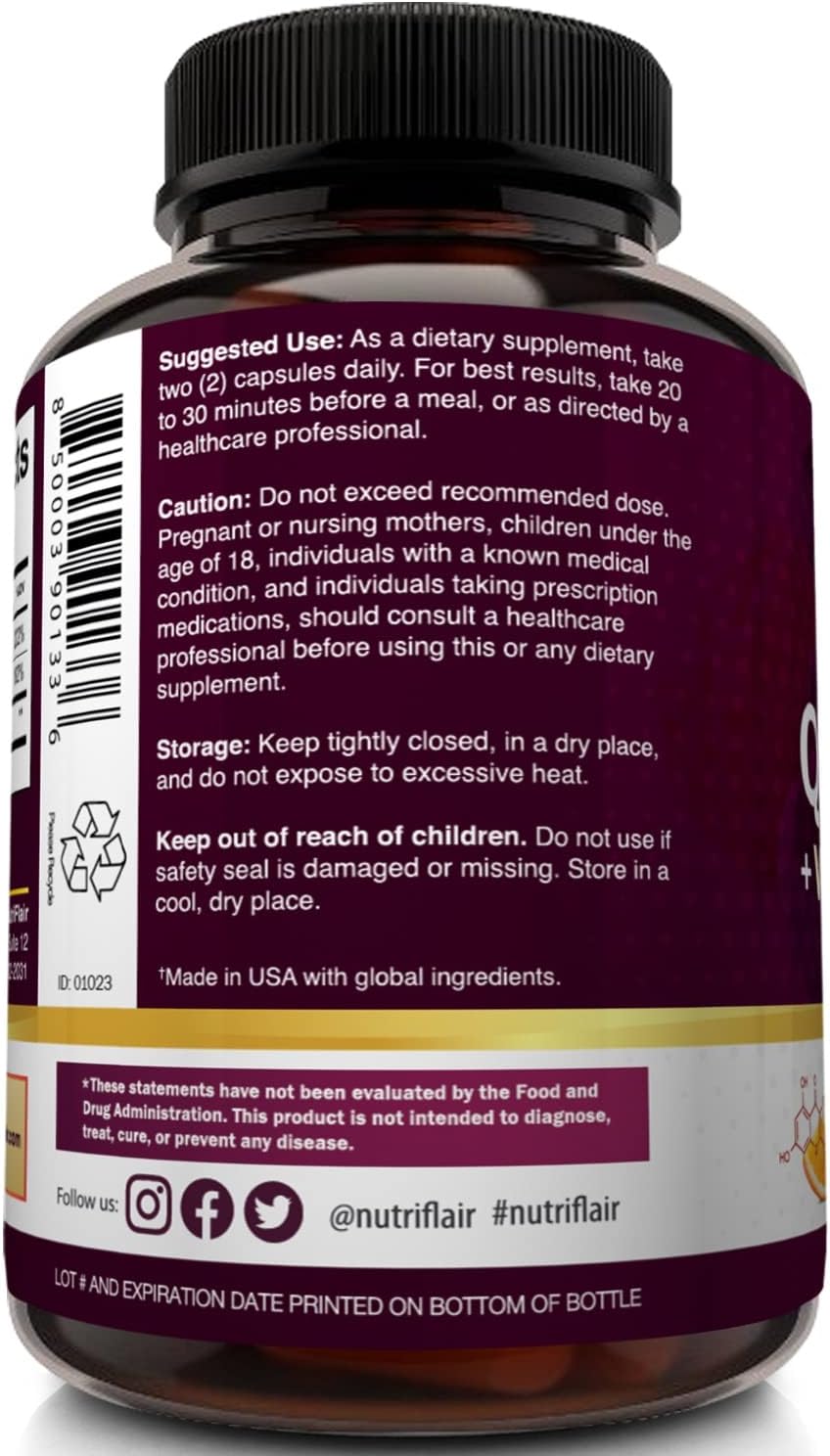 NutriFlair Quercetin 1200mg with Vitamin C and Zinc, 120 Capsules - All-Natural Supplement, Gluten-Free, Soy-Free, Non-GMO, Easy-to-Swallow, 2-Month Supply