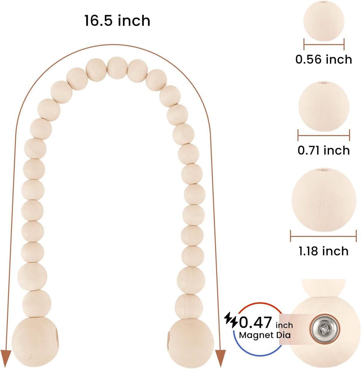 KLOGTSIND Magnetic Curtain Tiebacks, Curtain Tie Backs for Curtains 4 Pack, Wood Bead Curtain Tiebacks