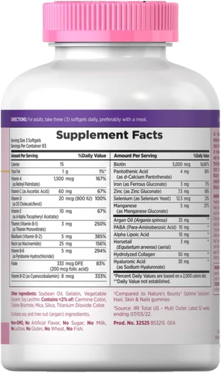 Nature's Bounty Hair Skin and Nails 5000 mcg of Biotin - 250 Coated Tablets Extra Strength