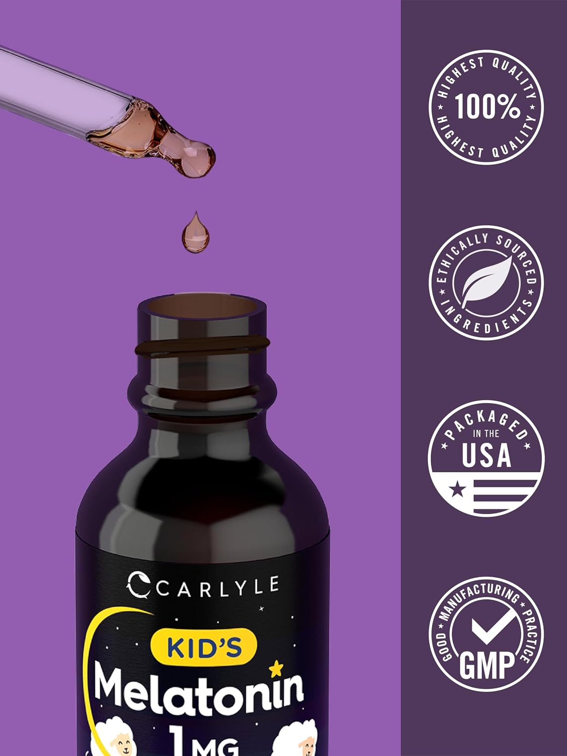 Carlyle Kids Melatonin Liquid | 1 fl oz | Two Pack | Fruit Flavor | Drug Free Childrens Supplement