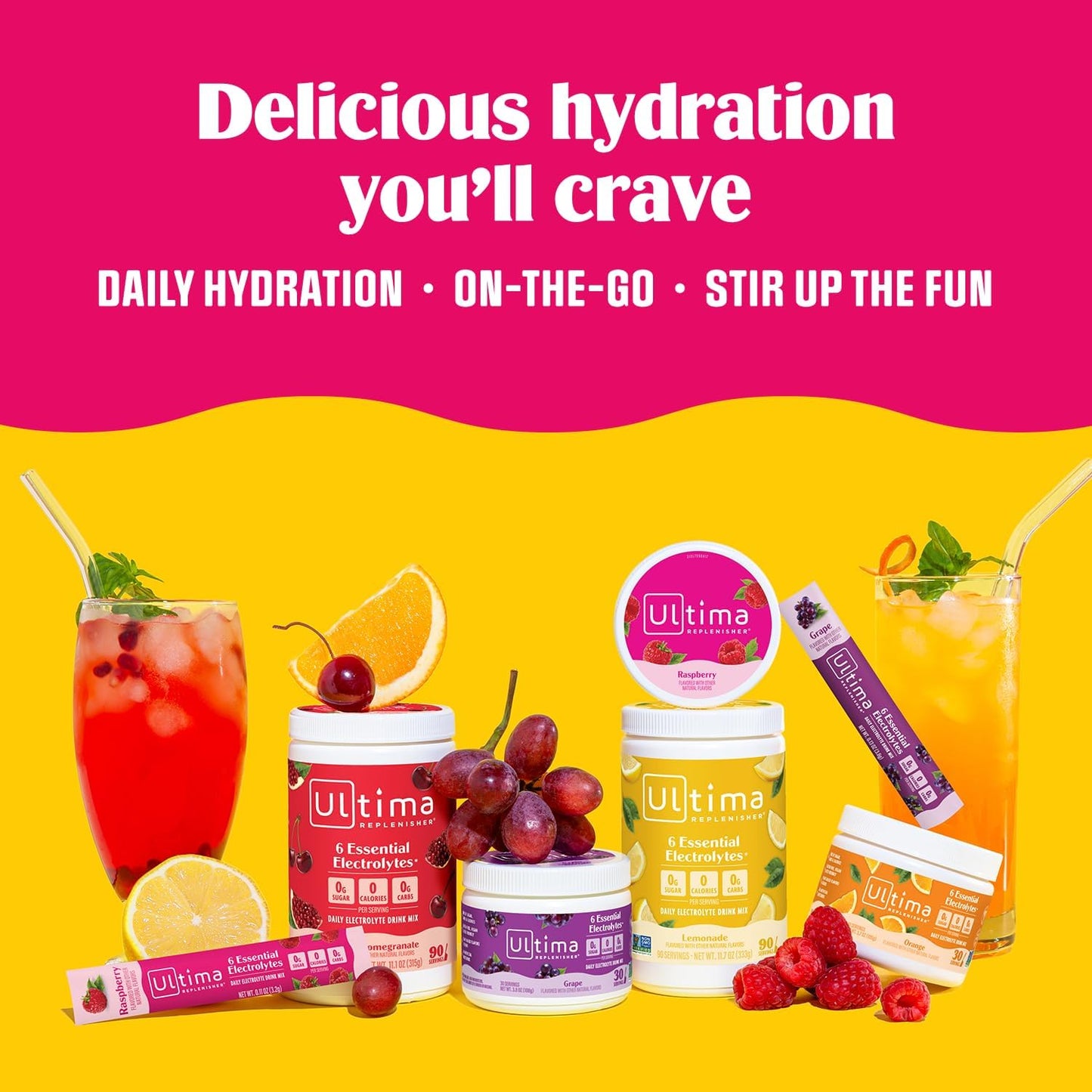 Ultima Replenisher Electrolyte Powder Drink Mix Bundle – Sugar Free – Lemonade and Grape, 90 Servings – Hydration Powder - 6 Key Electrolytes and Trace Minerals – Keto Friendly, Non-GMO
