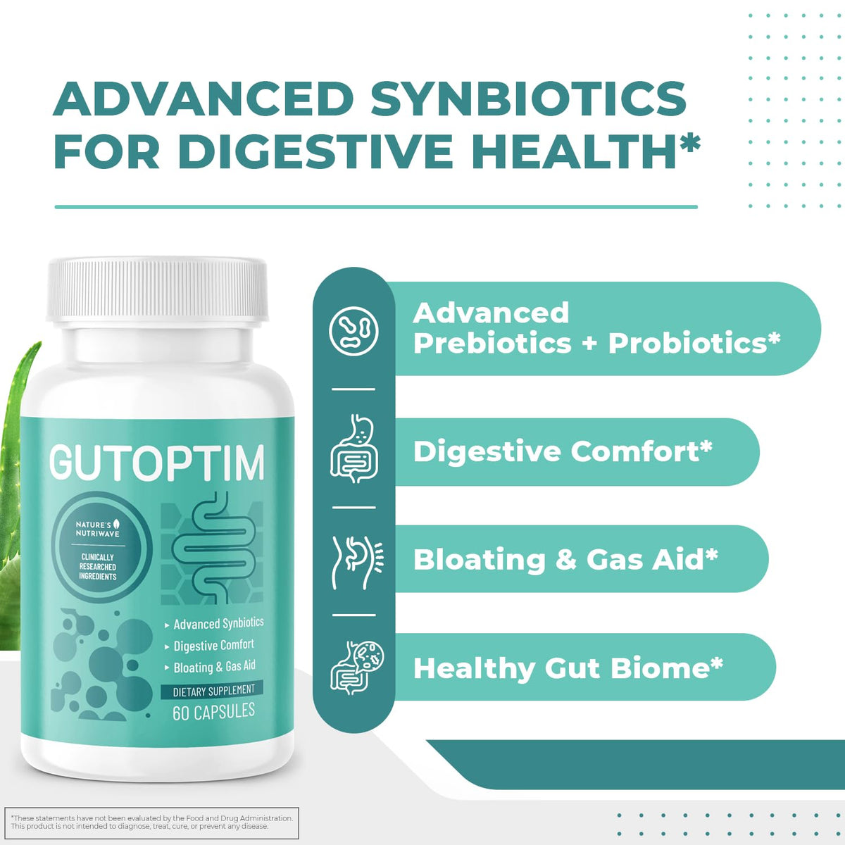 GutOptim Probiotic & Prebiotic Capsules | Pre and Probiotics for Synbiotic Gut Health & Bloating Relief for Women & Men | Enzyme with Probiotics for Digestive Health | Non-GMO, 60 Ct, 3 Month Supply Nature’s NutriWave buy supplements Au