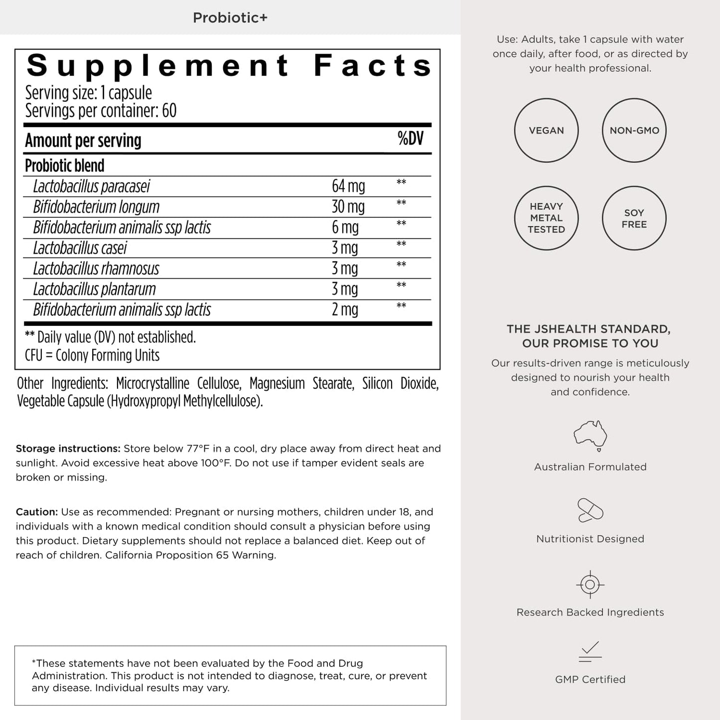 JSHealth Vitamins Gut Health and Immunity Formula, 30 Capsules | Probiotics for Women and Men, Shelf Stable Probiotic Supplement for Digestive Health and Immune Support