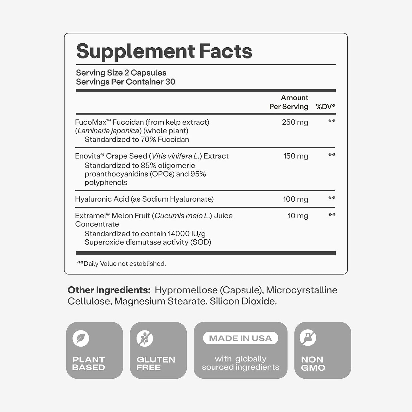 HumanN Daily Wellness, Grape Seed Extract Capsules & Hyaluronic Acid Circulation Supplements, Plant-Based Non-GMO, 60 Capsules