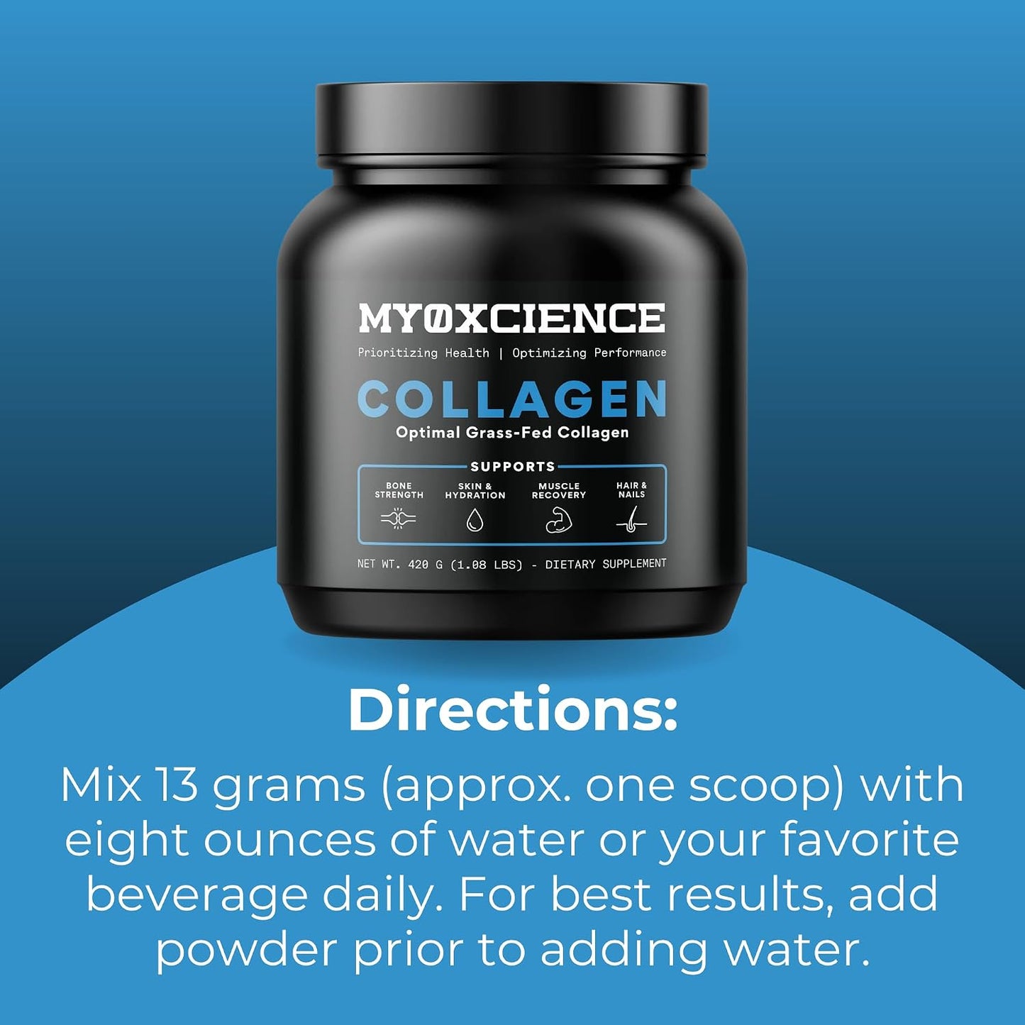 MYOXCIENCE Optimal Grass-Fed Collagen Powder | Bovine Collagen Peptides | Supports Collagen Production, Joint Health, Skin Elasticity, and More (30 Servings)