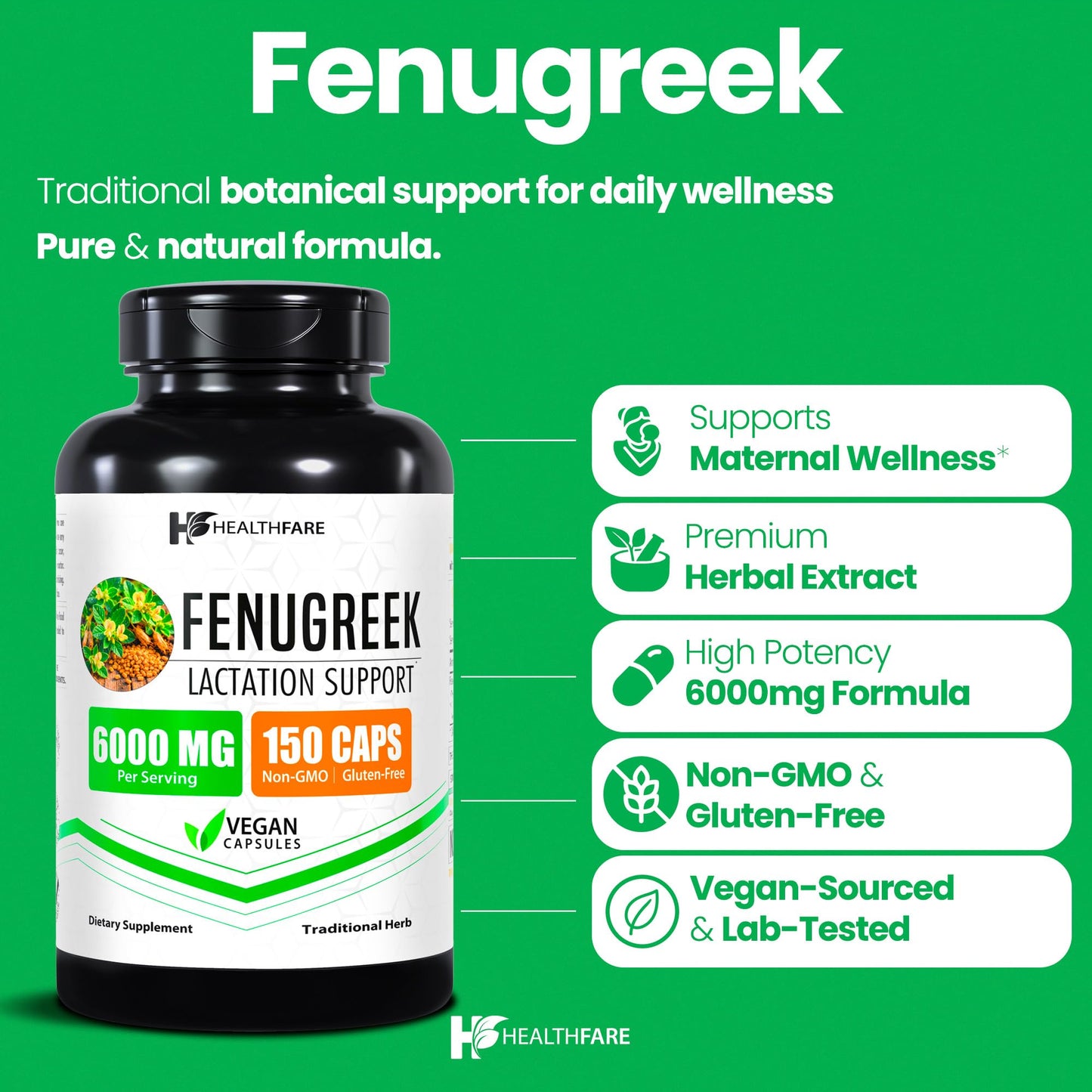 Healthfare Fenugreek Seed Extract 6000mg | 150 Vegan Capsules | Concentrated Herbal Supplement | Non-GMO, Gluten-Free | Made in USA Healthfare buy supplements Au