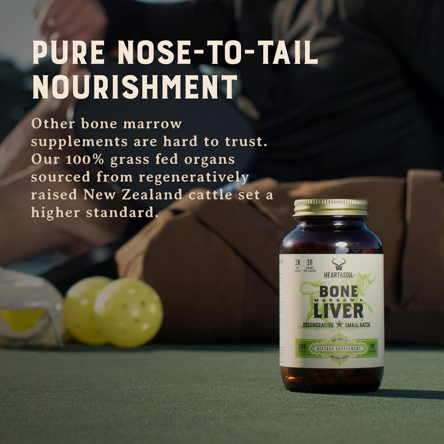 HEART & SOIL Bone Marrow & Beef Liver, 180 Capsules | 100% grass fed & finished from regenerative cattle. Supports bones, joints, tissue & skin. 3000mg for women & men.
