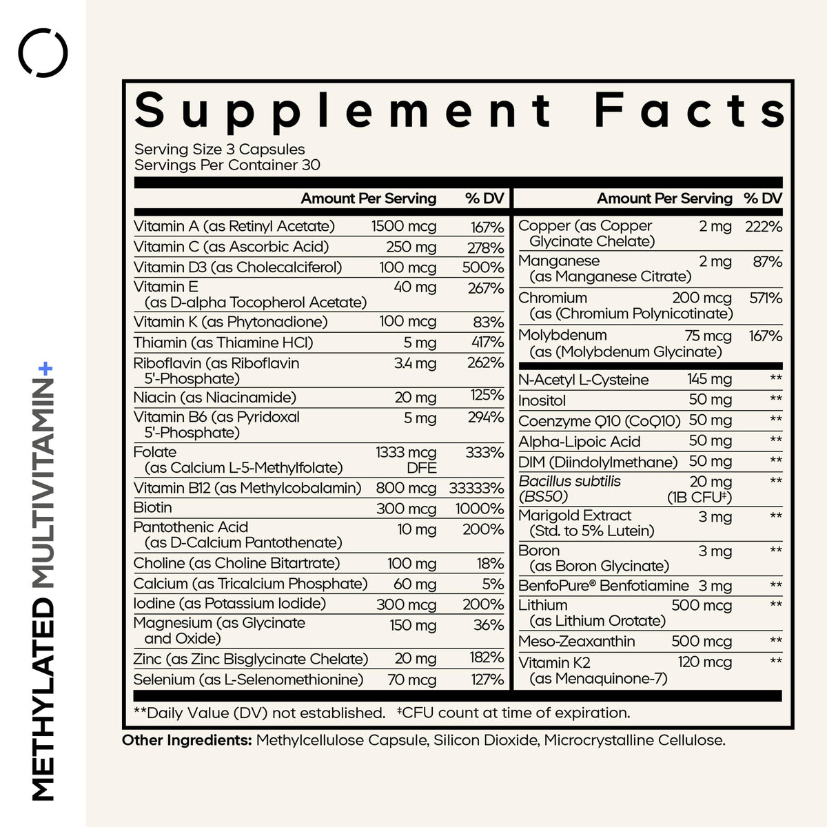 Codeage Methylated Multivitamin Supplement - B-Vitamin, Vitamins A, C, D, E, K2, B12 Methylcobalamin - L-Methylfolate - Magnesium, CoQ10, DIM, Probiotics, Benfotiamine, Lithium, Calcium - 90 Capsules CodeageBuy Supplements Australia
