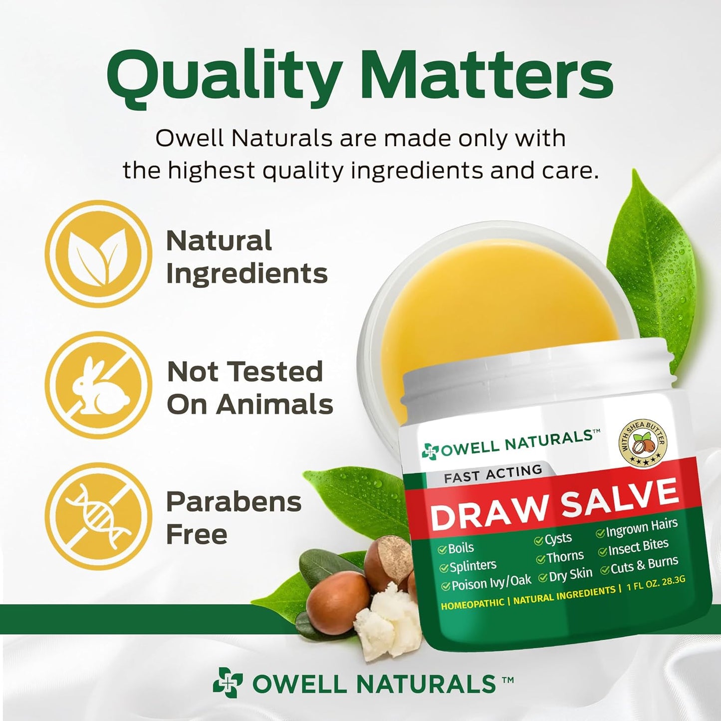 Owell Naturals Drawing Salve Ointment with Pure Shea Butter, for ingrown Hair, Boil, Splinter Remover, Bug Spider Bites, Bee Sting, Mosquito Itch, Poison Ivy, Burns & Cuts,1 Fl Oz (Pack of 1)