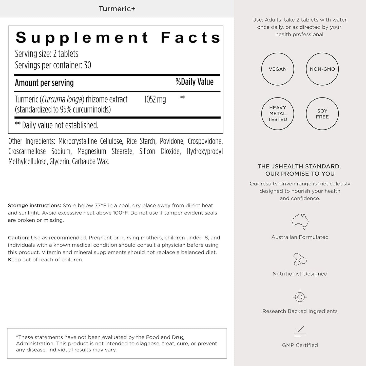 JSHealth Turmeric Curcumin Supplement with C3 Complex. 500mg Curcuminoids for Joint Support and Wellness. No Black Pepper Needed. By Nutritionist Jessica Sepel (60 Tablets)