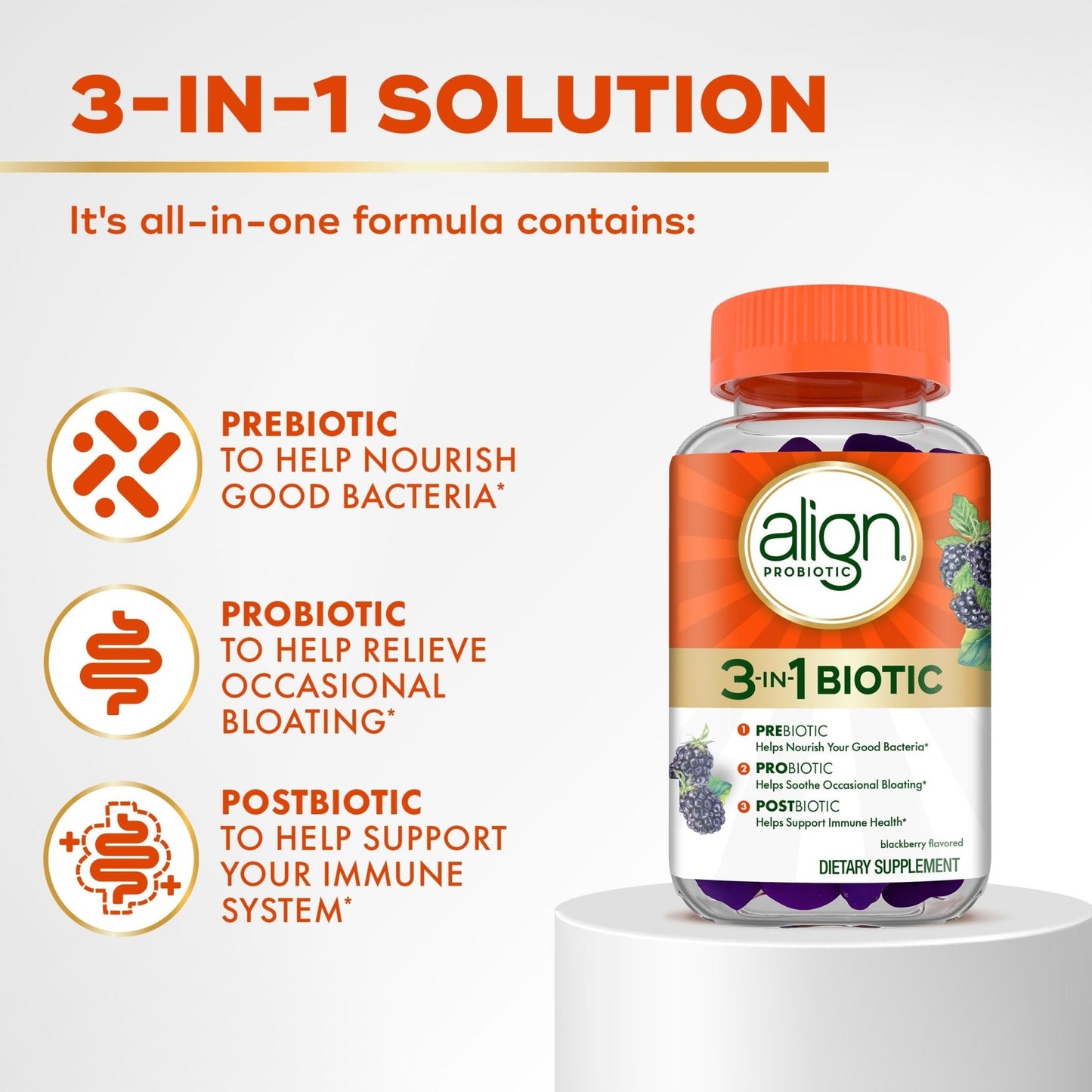 Align Probiotic, 3-in-1 Biotic Gummies, Prebiotic + Probiotic + Postbiotic, 1 Doctor Recommended Probiotic Brand‡, Helps Relieve Occasional Bloating - PrimeBioHealth - canada supplements