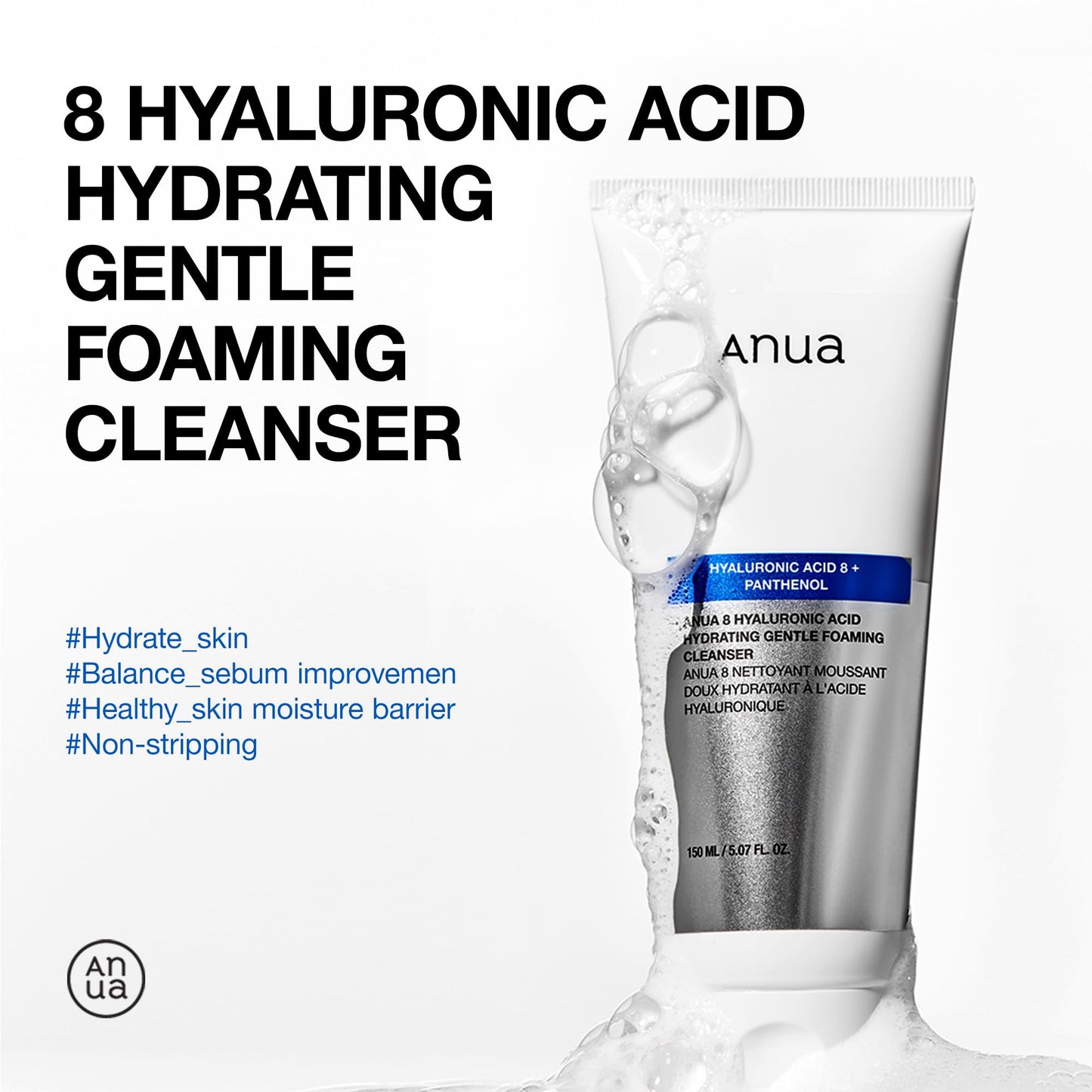 Anua Hydrating Gentle Foaming Cleanser, Hyaluronic Acid, Glycerin, Zinc, Panthenol, Korean Face Wash for Dry Skin - PrimeBioHealth - canada supplements