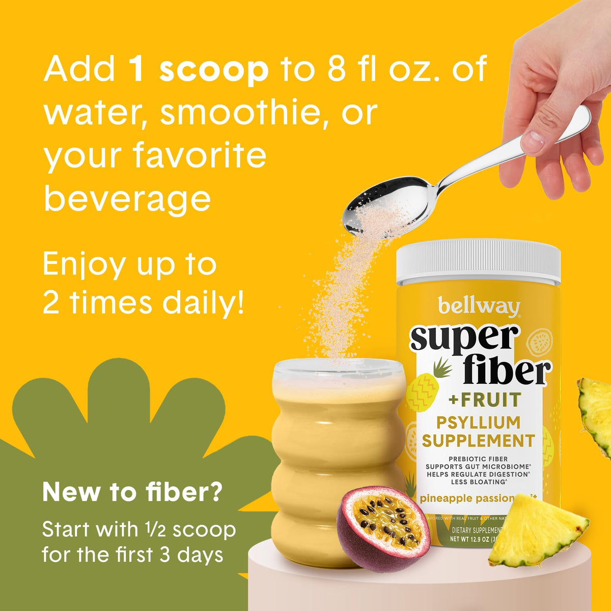 Bellway Super Fiber Powder + Fruit, Sugar Free Organic Psyllium Husk Powder Fiber Supplement for Regularity, Bloating Relief & Digestive Health, Plant-Based, - PrimeBioHealth - canada supplements