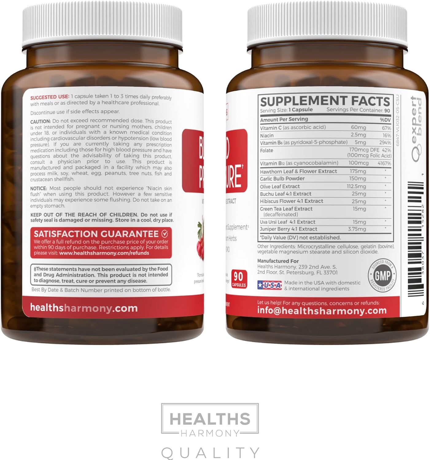 Blood Pressure Support Supplement (NON-GMO) Premium Natural Herbs, Vitamins & Berries - High Dosage of Hawthorn Berry Extract – Supports Blood Pressure Levels Already In The Normal Range – 90 Capsules - PrimeBioHealth - canada supplements