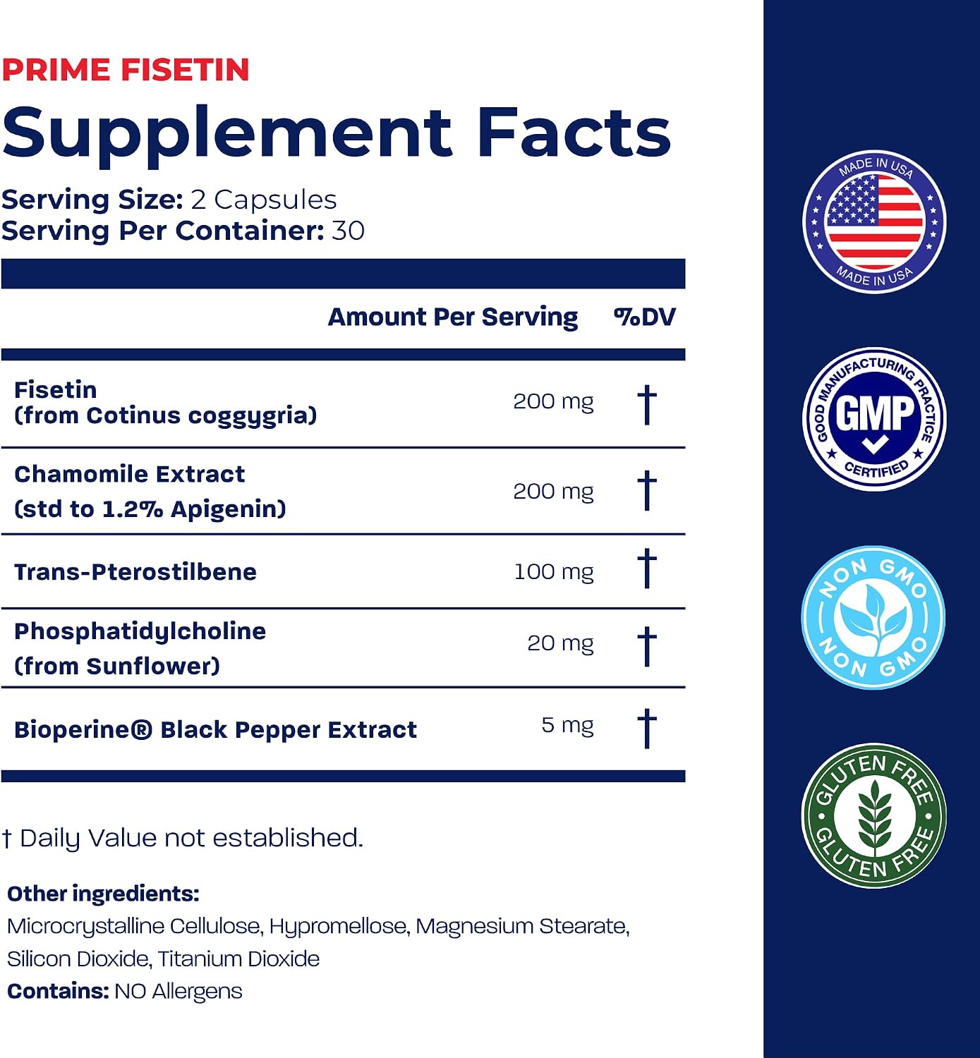 BONE SCIENCE Prime Fisetin 98% Plant-Based Flavonoid Supplement with Chamomile Extract, Trans-Pterostilbene, Phosphatidylcholine, and BioPerine - PrimeBioHealth - canada supplements