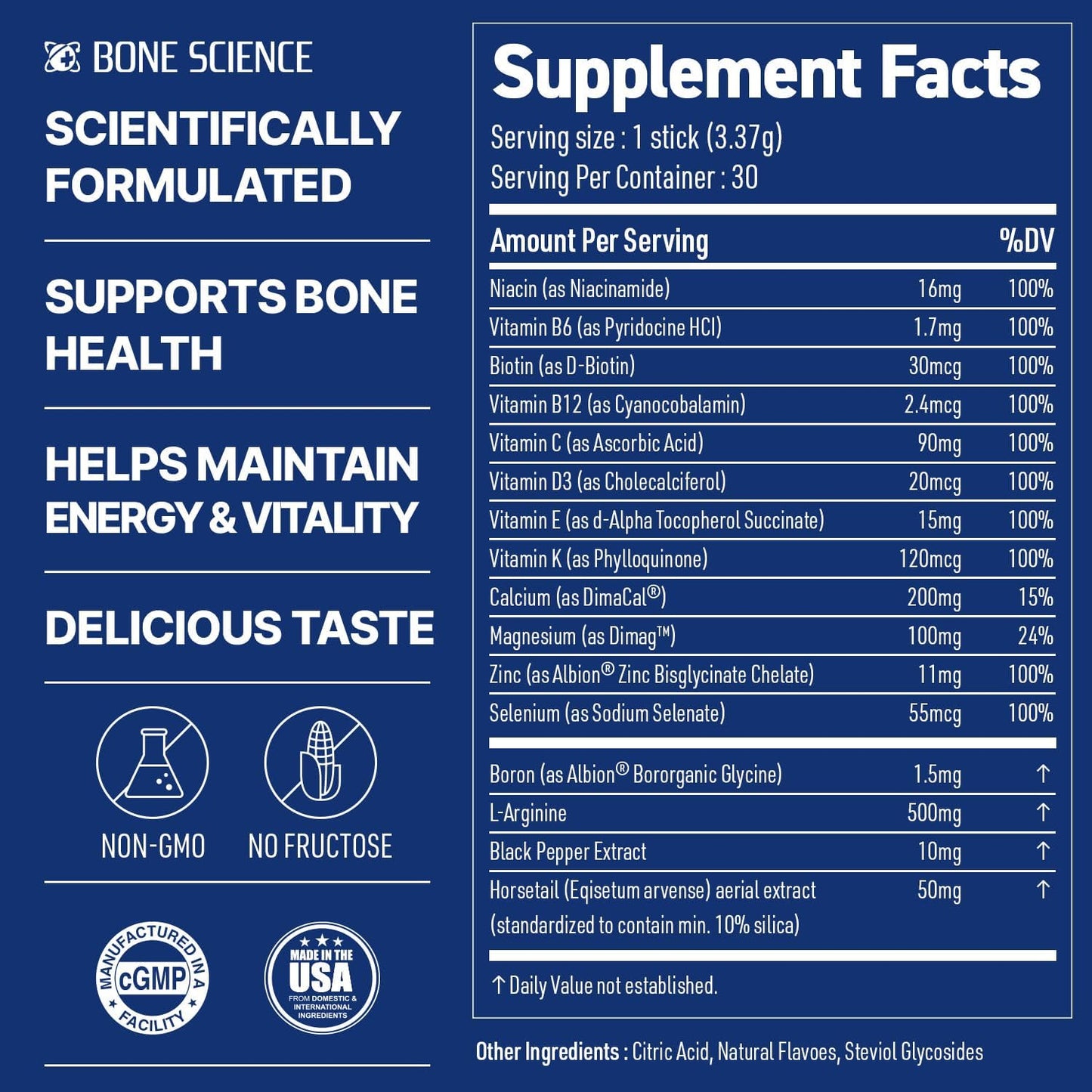 BONE SCIENCE Primeheight Multivitamin Powder for Kids & Teens, Bone & Immune Support, Sugar-Free Peach Flavor, 16 Key Nutrients, Easy Drink Mix, 30 Sticks - PrimeBioHealth - canada supplements