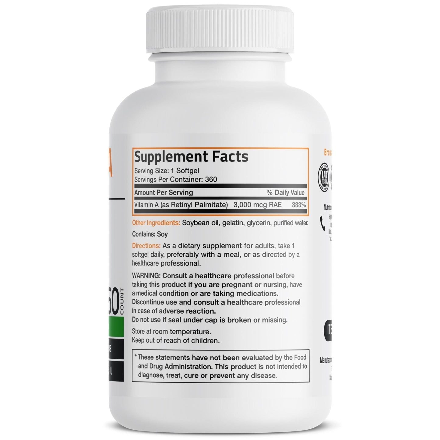 Bronson Vitamin A 10,000 IU Premium Non-GMO Formula Supports Healthy Vision & Immune System and Healthy Growth & Reproduction, 360 Softgels - PrimeBioHealth - canada supplements