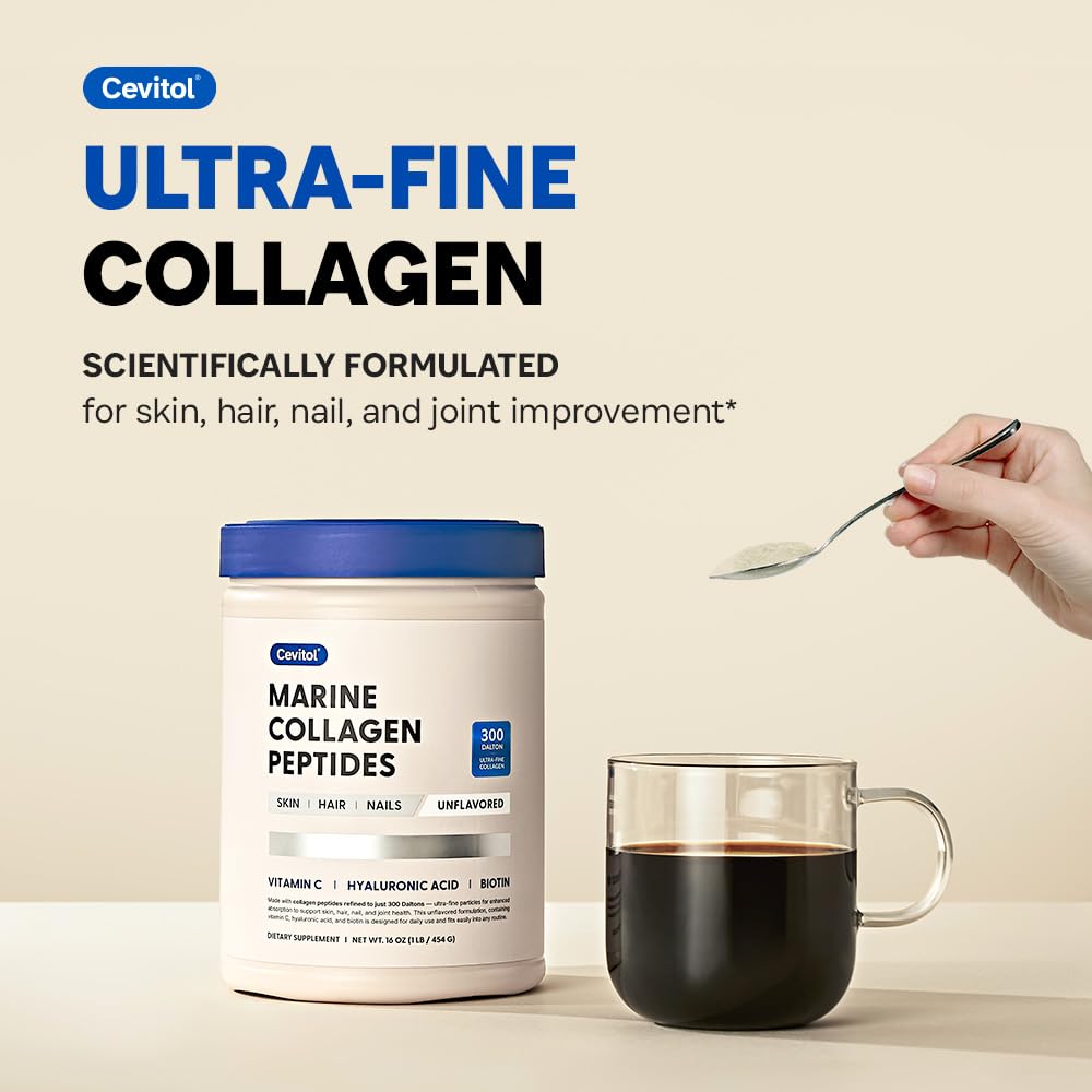 Cevitol Marine Collagen Peptides - Hydrolyzed Ultra-fine Collagen Powder for Women & Men, Hyaluronic Acid, Biotin, Vitamin C, for Skin, Hair, Nails, Joints - PrimeBioHealth - canada supplements