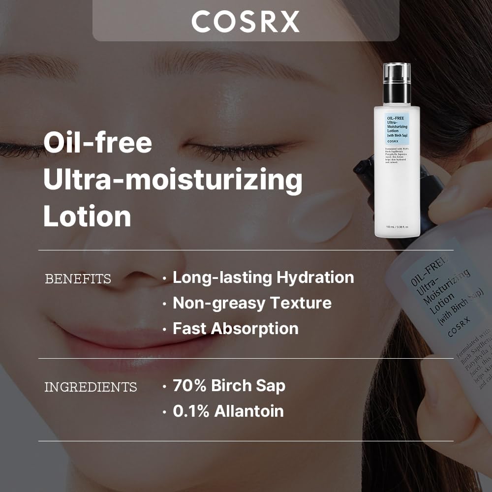 COSRX Oil Free Lotion with Birch Sap, Daily Acne Facial Moisturizer, Hydrating Moisturizer for All Skin Types, Korean Skin Care, 3.38 fl.oz / 100ml - PrimeBioHealth - canada supplements