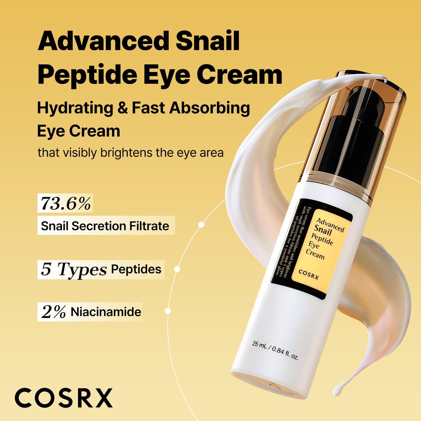 COSRX Snail Mucin Peptide Under Eye Cream, 0.84 fl oz, 73.7% Snail Mucin and Niacinamide, Eye Care - PrimeBioHealth - canada supplements