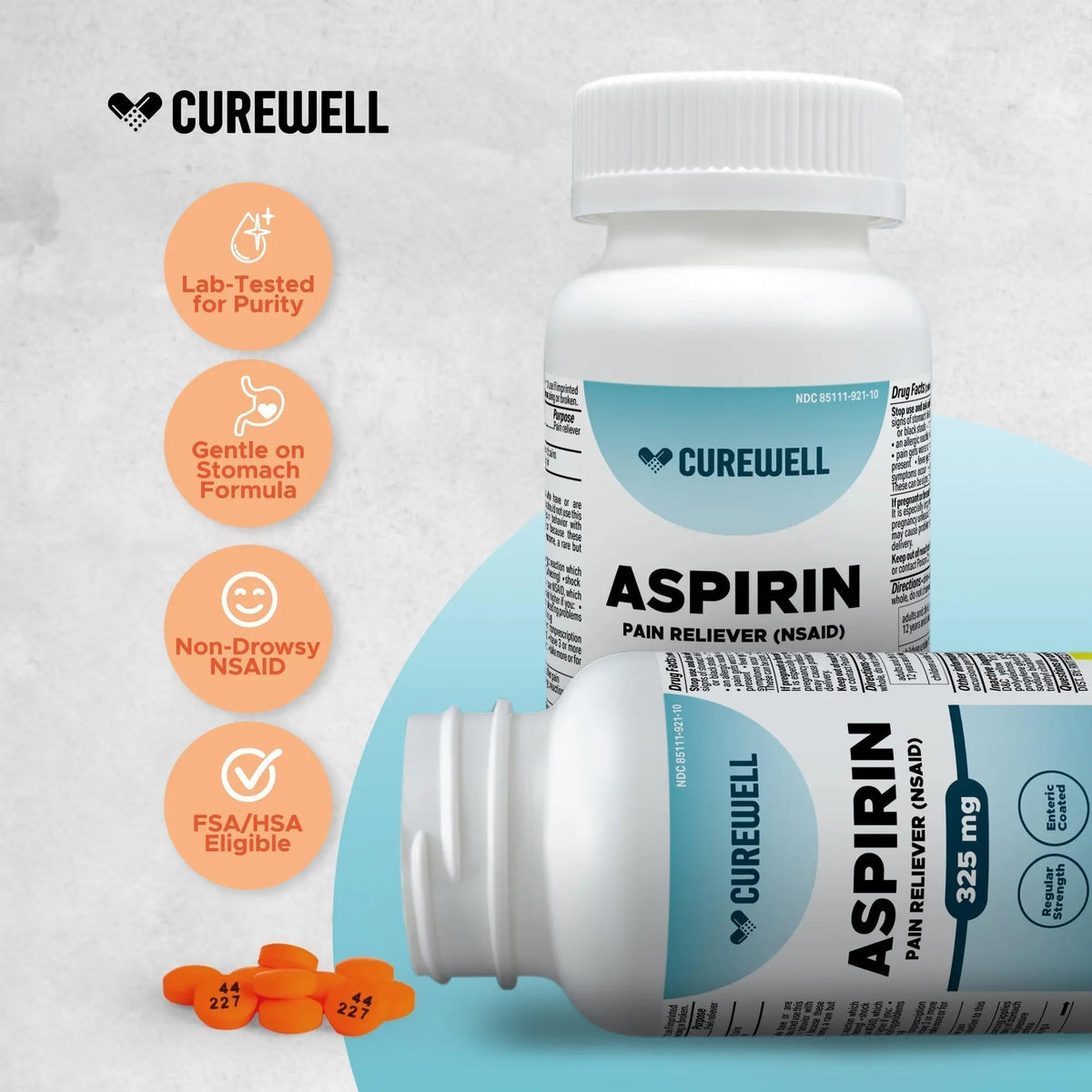 CUREWELL Enteric Coated Aspirin Tablets 325mg (1000 Count) NSAID Pain Reliever & Fever Reducer Coated Aspirin for Adults - Regular Strength for Headache Arthritis Menstrual & Muscle Pain - PrimeBioHealth - canada supplements