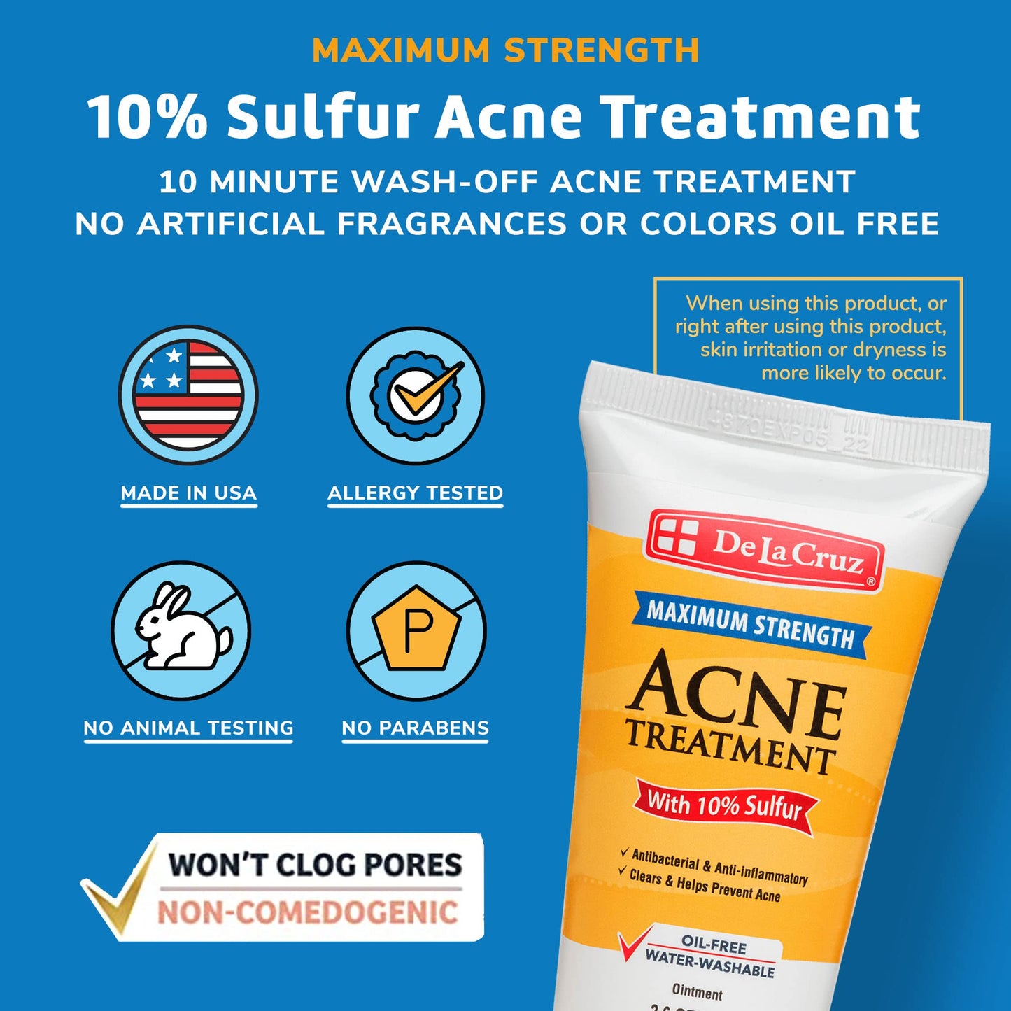 De La Cruz Sulfur Ointment - Cystic Acne Treatment for Face and Body - Daily 10 Min Spot Treatment Mask - Safe and Effective Game Changing Hormonal Acne - PrimeBioHealth - canada supplements