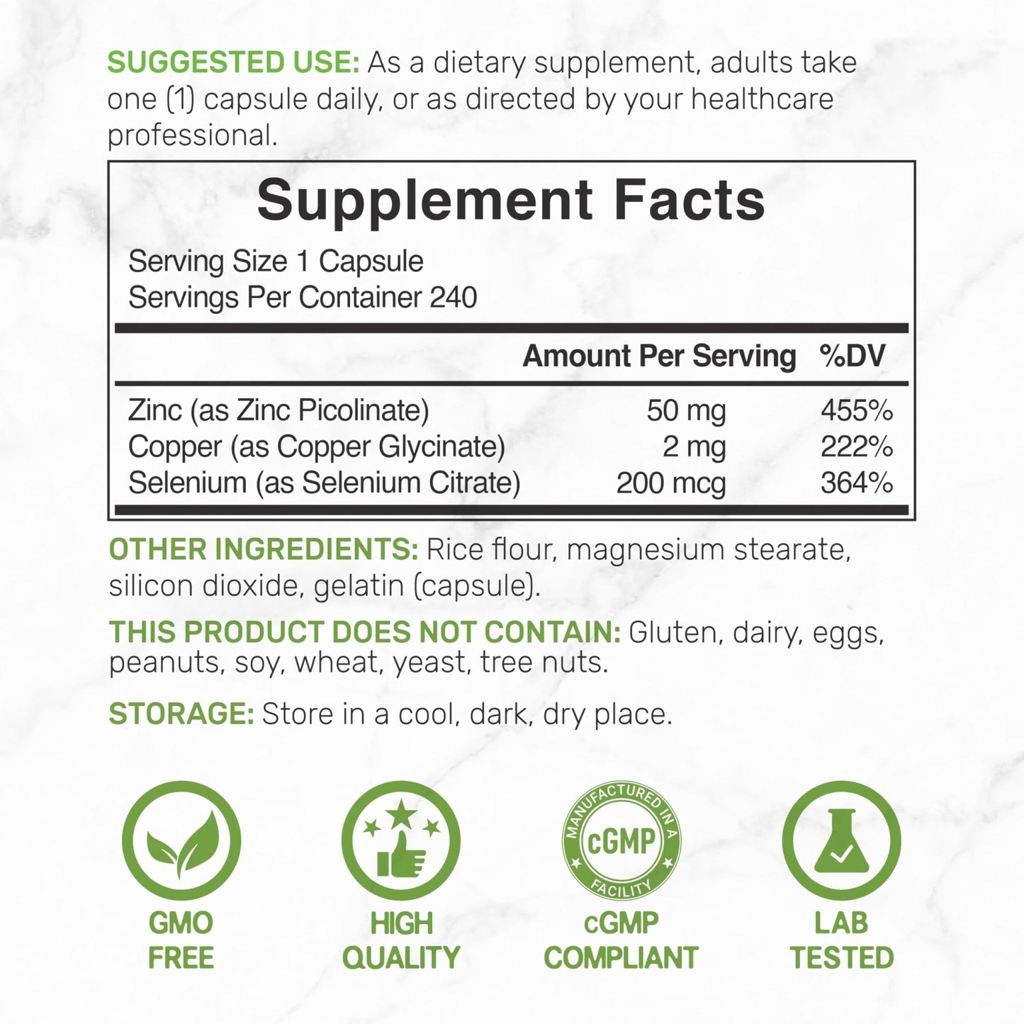 Deal Supplement Zinc 50mg with Selenium + Copper, 240 Capsules, 8 Month Supply, 3 in 1 Mineral Formula, Zinc Picolinate Complex Supplement - PrimeBioHealth - canada supplements