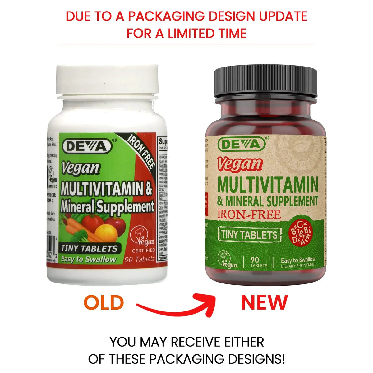 DEVA Vegan Iron-Free Multivitamin & Mineral Supplement, Vitamin C, D2, E & B-Complex, Biotin, 90 Tiny Tablets - PrimeBioHealth - canada supplements