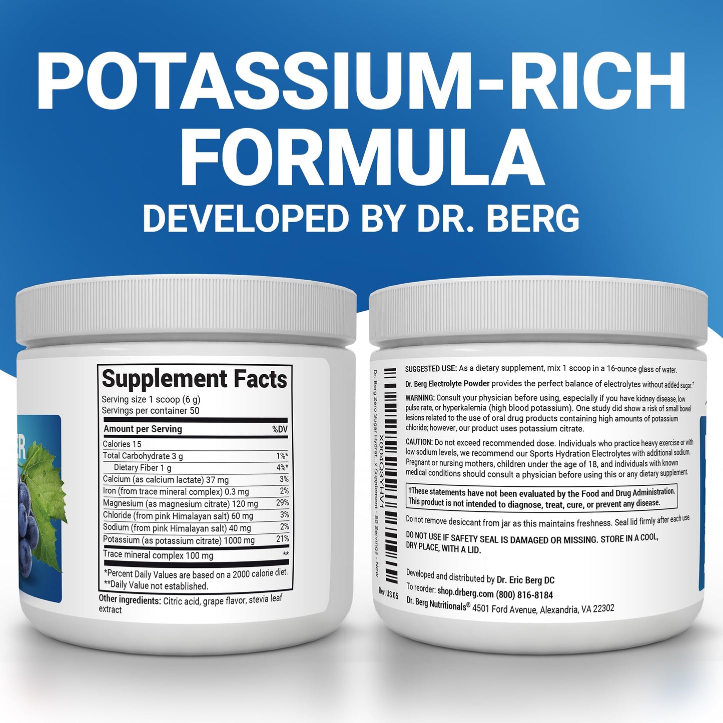 Dr. Berg Zero Sugar Hydration Keto Electrolyte Powder - Enhanced w/ 1000 mg of Potassium & Real Pink Himalayan Salt (NOT Table Salt) - Grape Flavor Hydration Drink Mix Supplement - 50 Servings - PrimeBioHealth - canada supplements