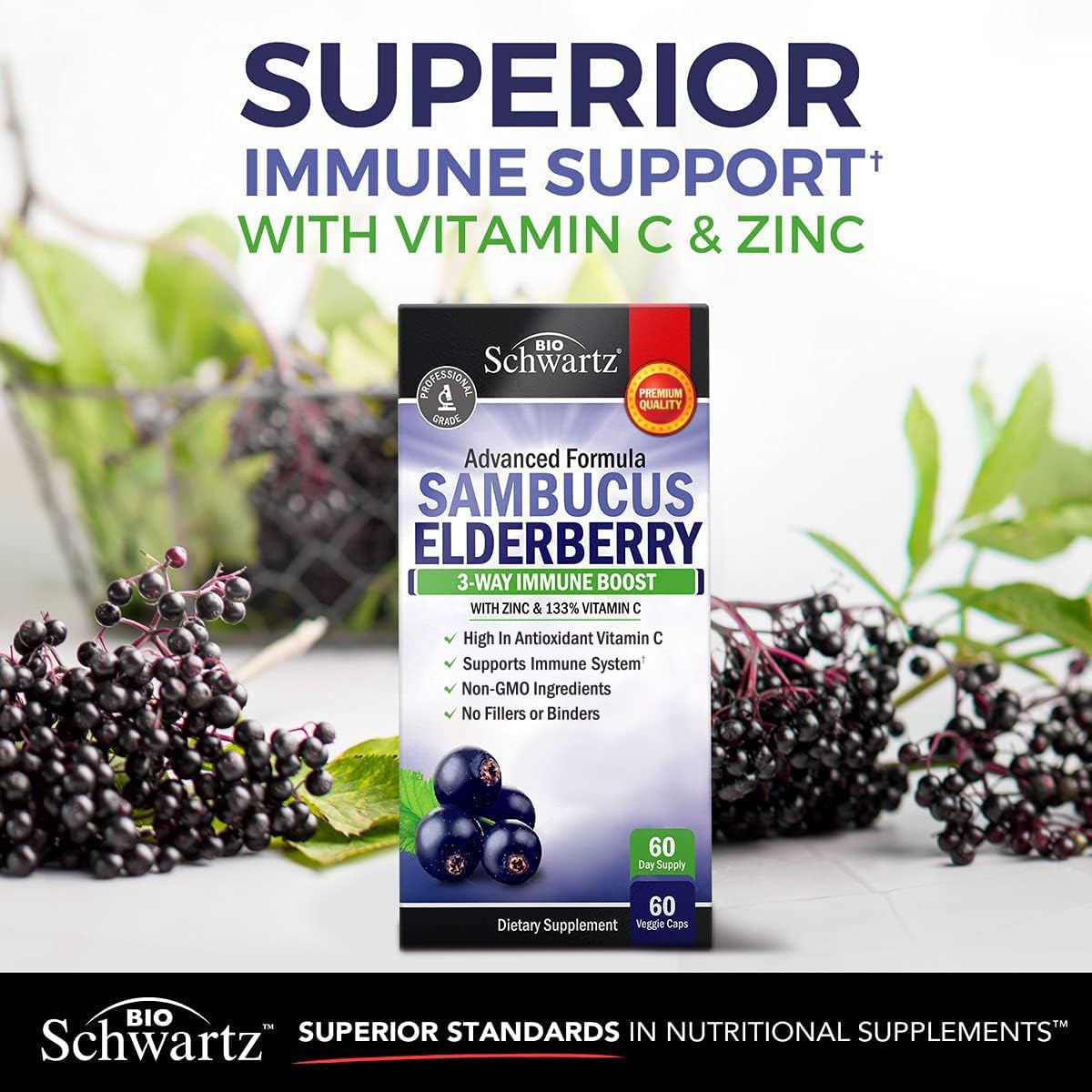 Elderberry Capsules with Zinc and Vitamin C for Adults - Immune Support Vitamins for Women and Men - Black Sambucus Elderberry Vitamin C and Zinc - PrimeBioHealth - canada supplements