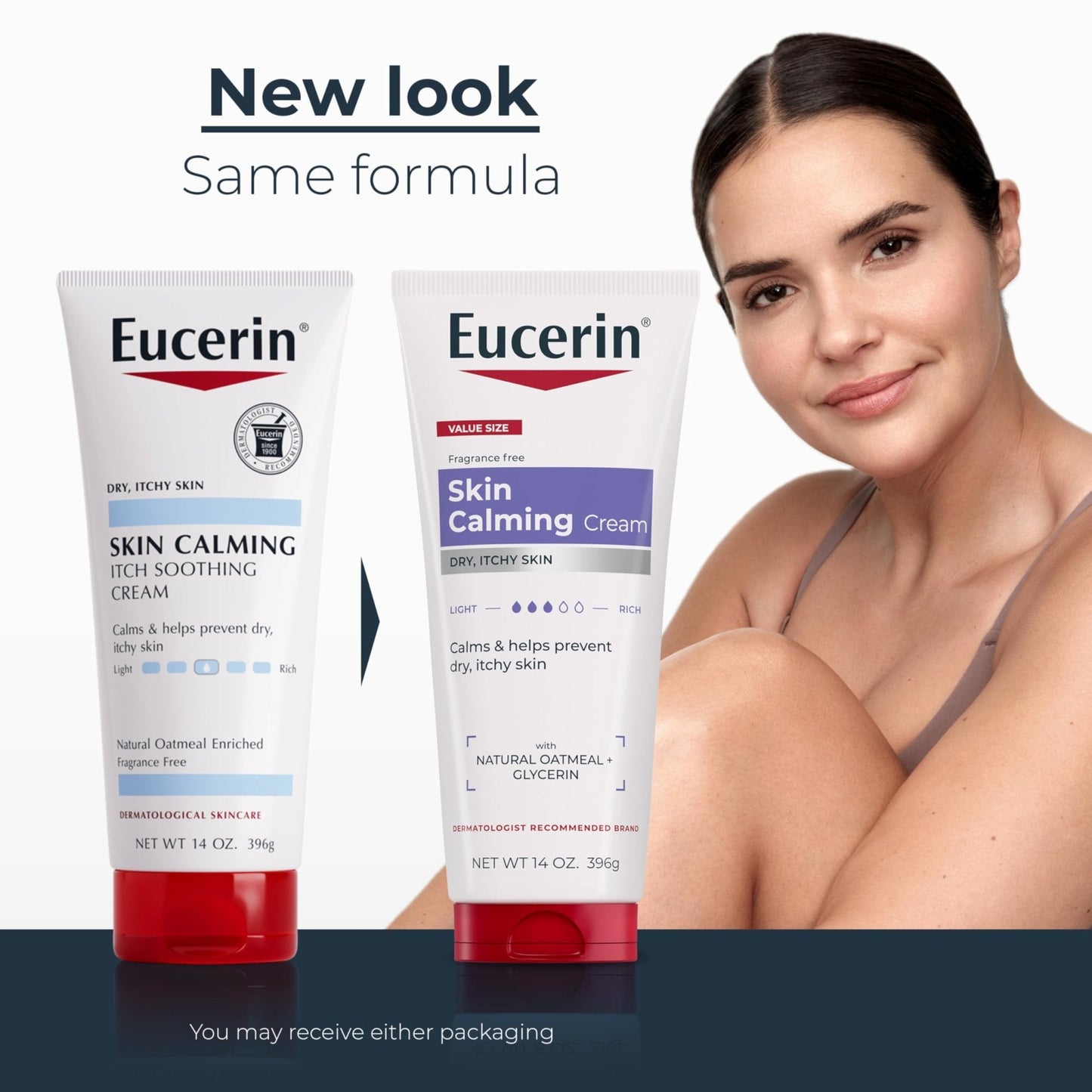 Eucerin Skin Calming Cream - Full Body Lotion for Dry, Itchy Skin, Natural Oatmeal Enriched - 14 oz. Tube - PrimeBioHealth - canada supplements