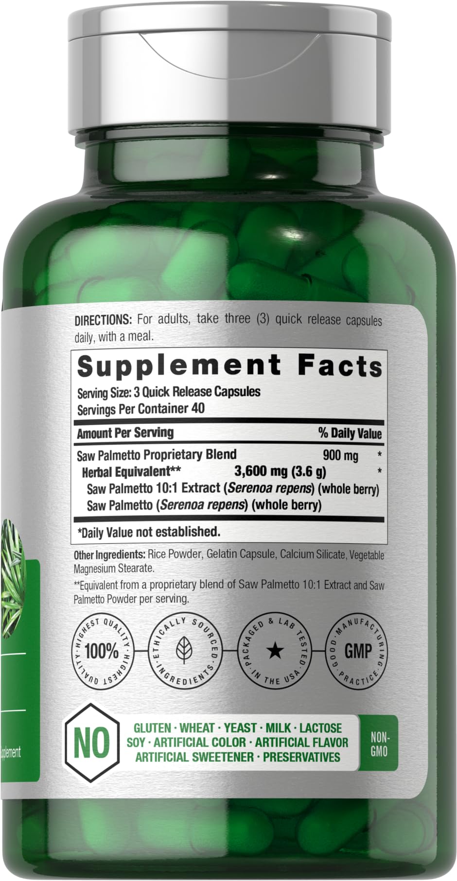 Horbäach Saw Palmetto Extract | 120 Capsules | Non-GMO and Gluten Free Formula | from Saw Palmetto Berries - PrimeBioHealth - canada supplements