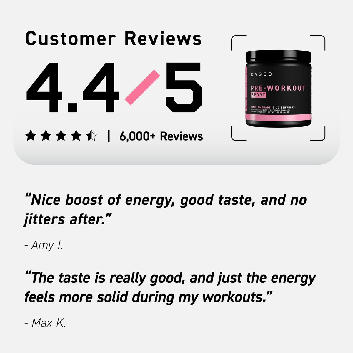 Kaged Sport Pre Workout Powder for Men & Women, Pink Lemonade, Sport Certified, 188mg Caffeine, Nitric Oxide, Beta Alanine, 20 Servings - PrimeBioHealth - canada supplements