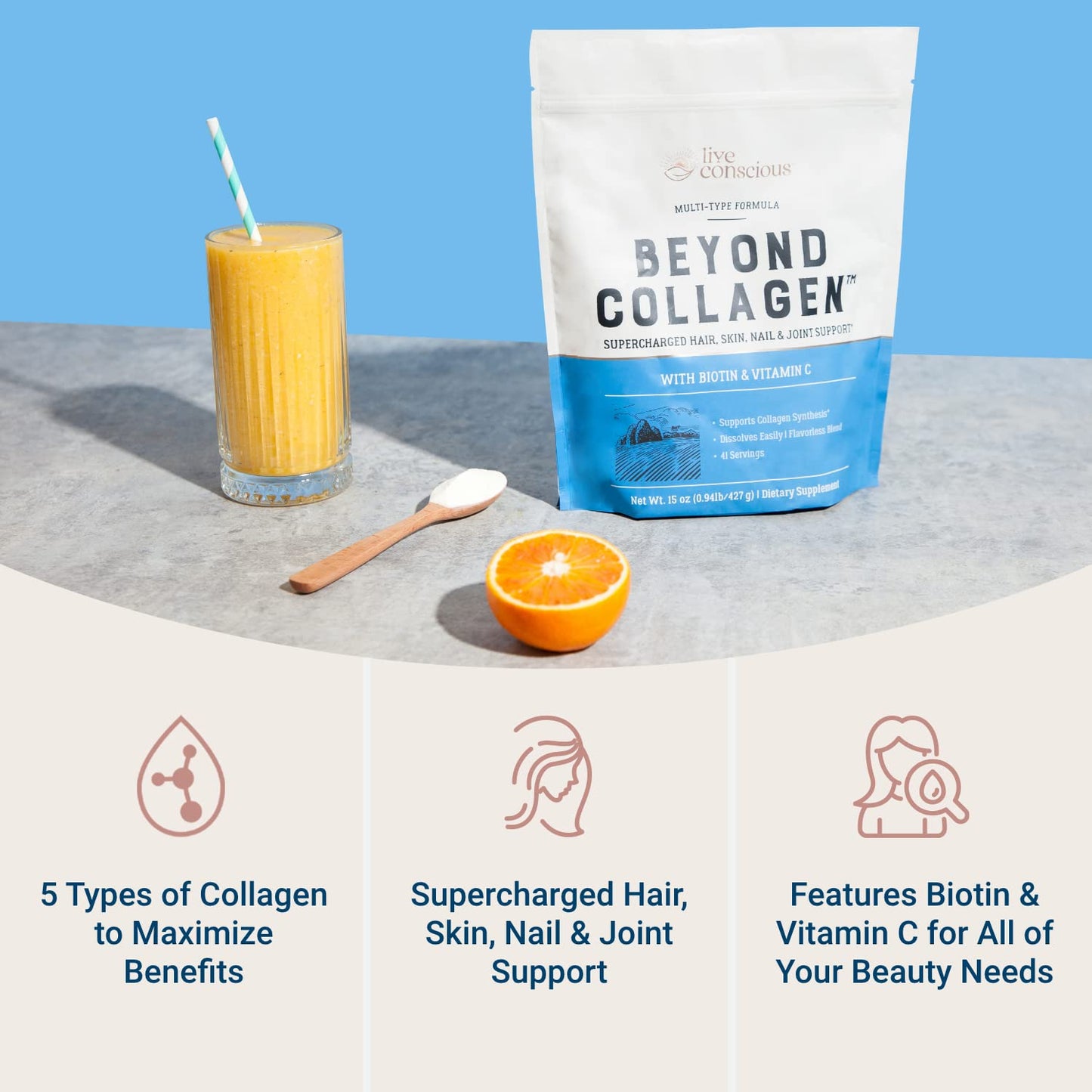 Live Conscious Collagen Peptides Powder - Naturally-Sourced Hydrolyzed Collagen Powder - Hair, Skin, Nail, and Joint Support - Type I & III Grass-Fed Collagen Supplements for Women and Men - 16oz - PrimeBioHealth - canada supplements