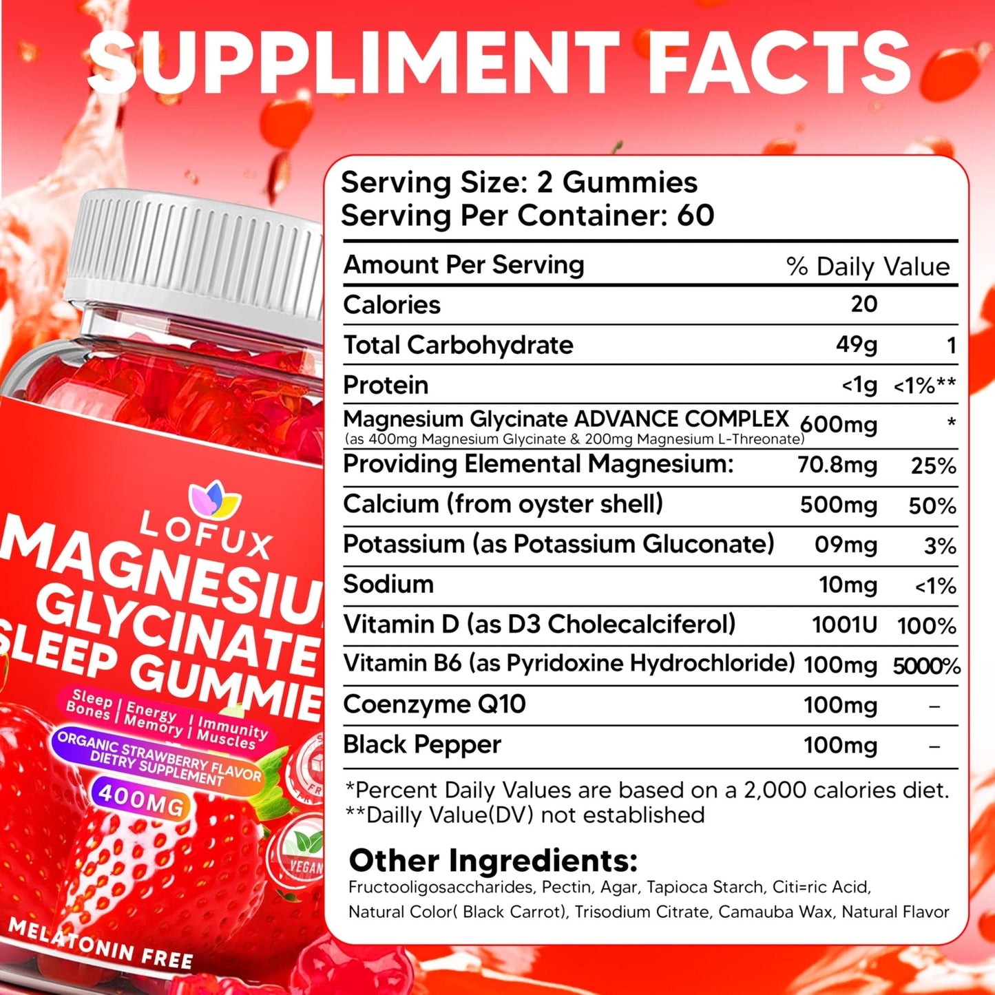 Lofux Magnesium Glycinate Gummies 400mg, Sugar Free Magnesium Gummies for Adults Women, Men, Chewable Supplement Gummy with L-Threonate, Vitamin D, B6, CoQ10 - PrimeBioHealth - canada supplements