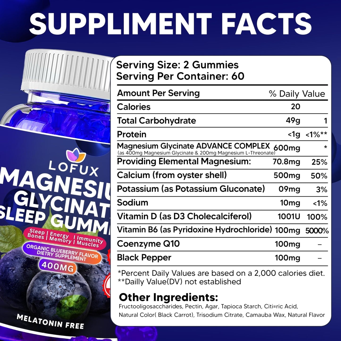 Lofux Magnesium Glycinate Gummies 400mg, Sugar Free Magnesium Gummies for Adults Women, Men, Chewable Supplement Gummy with L-Threonate, Vitamin D, B6, CoQ10 - PrimeBioHealth - canada supplements