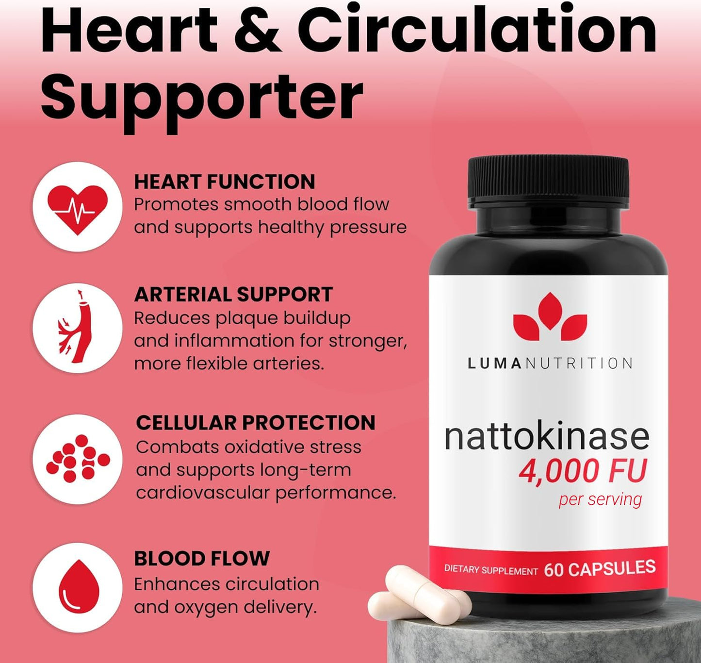 Luma Nutrition Nattokinase Supplement - Natto 4000 FU Per Serving, Premium Heart Health Support - Vegan & Gluten Free - 60 Capsules - PrimeBioHealth - canada supplements