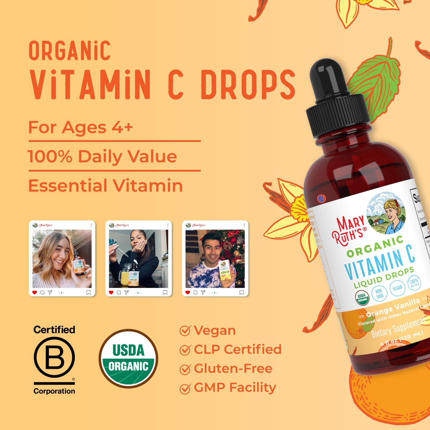 MARYRUTH'S Organic Vitamin C Supplement | Liquid Vitamin C Liquid Drops for Adults & Kids | Immune Support Supplement for Overall Health - PrimeBioHealth - canada supplements