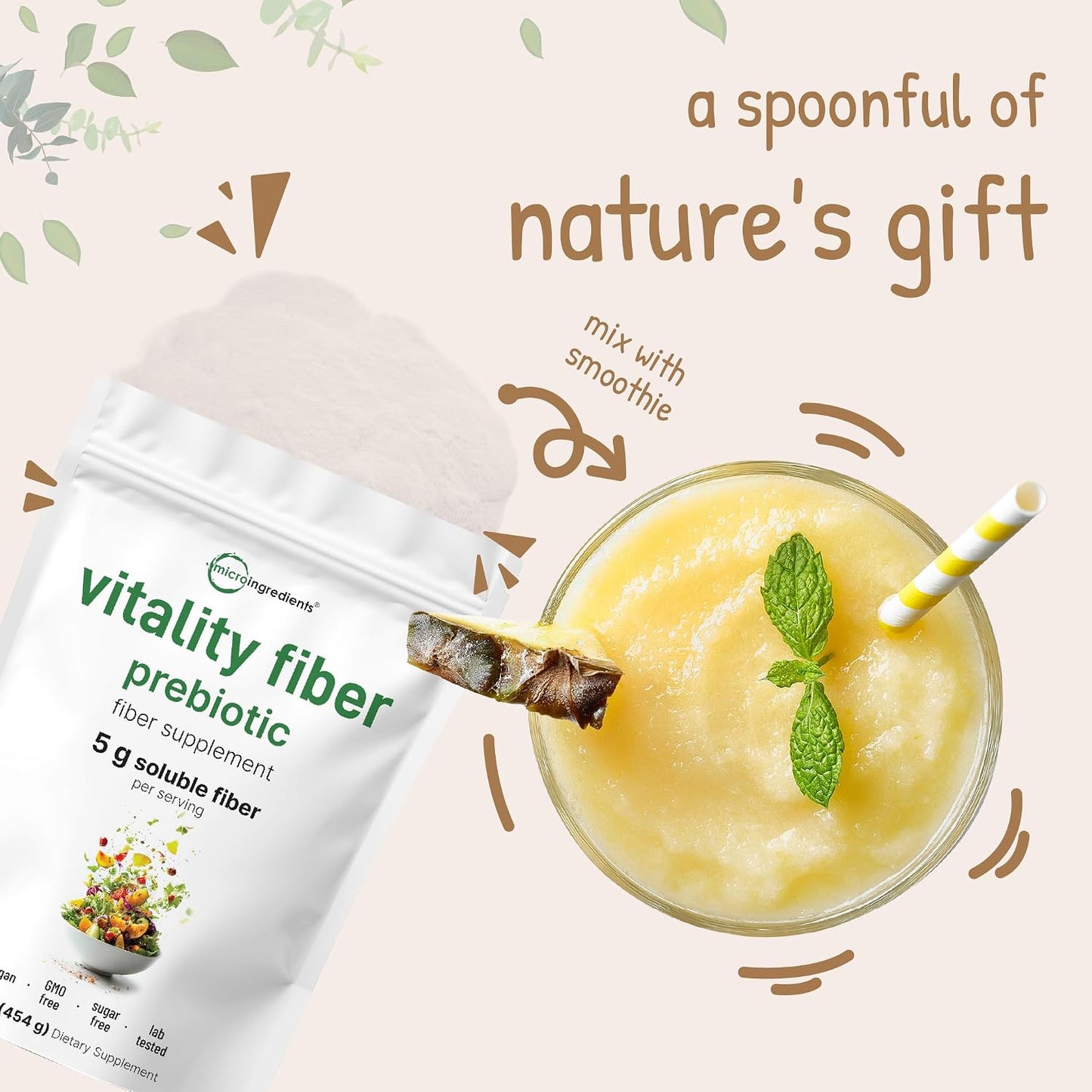 Micro Ingredients Vitality Prebiotic Fiber Powder, 1lb | Easy Mix Powder for Digestive & Gut Health | Daily Prebiotic Soluble Fiber Supplement for Women and Men | Unflavored, Sugar Free & Vegan - PrimeBioHealth - canada supplements