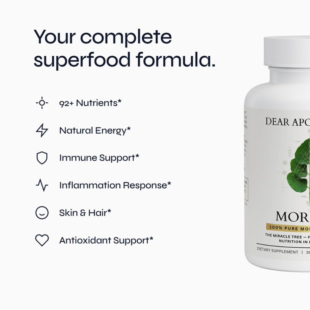 Moringa Oleifera Capsules 800mg - Pure Leaf Powder Superfood with Antioxidants Vitamins Minerals Amino Acids - Energy Immune Support Green Supplement for Men Women - PrimeBioHealth - canada supplements