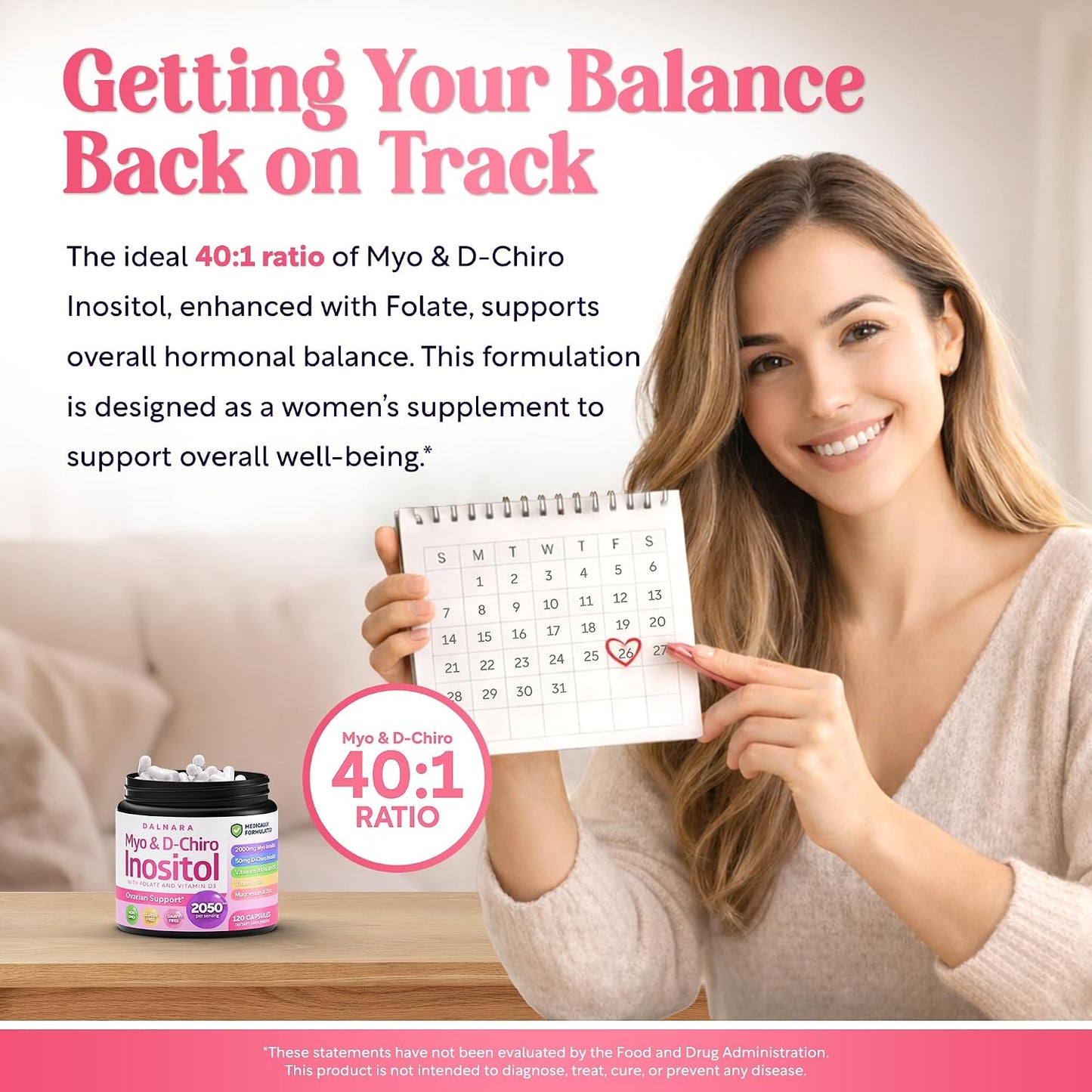 Myo-Inositol & D-Chiro Inositol Supplement for Women 120ct Ideal 40:1 Ratio - PrimeBioHealth - canada supplements