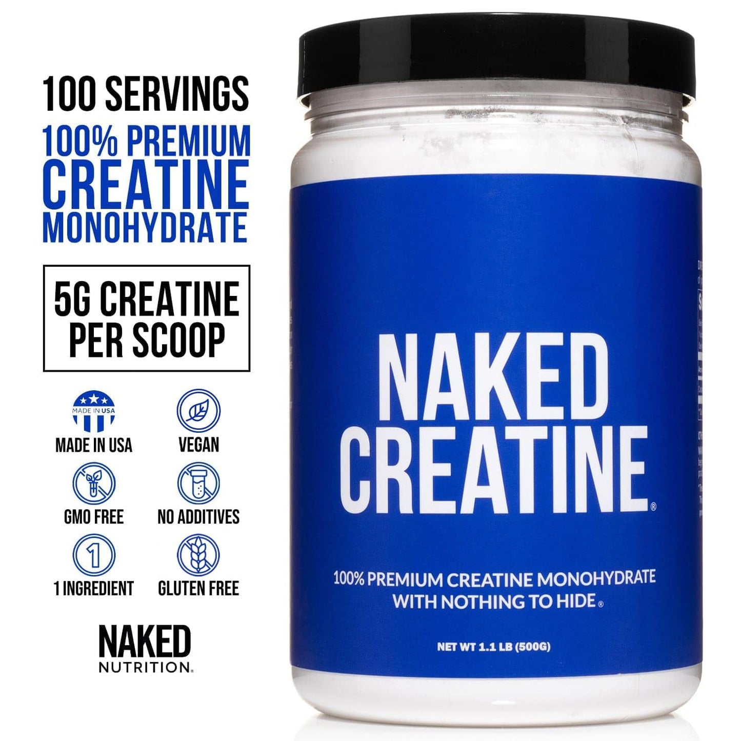 NAKED Pure Micronized Creatine Monohydrate Powder - NSF Certified, Unflavored, 500g, 1.1lb Bulk - Vegan, Non-GMO, Gluten-Free, Soy-Free - PrimeBioHealth - canada supplements