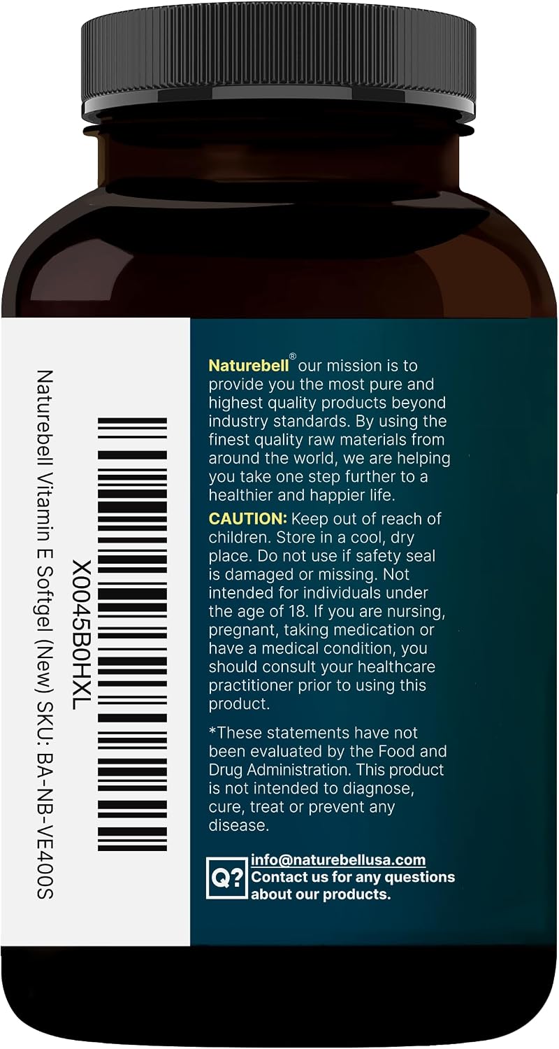NatureBell Vitamin E Oil Softgels, 400iu Per Serving, 400 Pills | Essential Antioxidant Supplements, Easily Absorbed Form – Supports Skin, Heart, & Immune Health – Non-GMO - PrimeBioHealth - canada supplements
