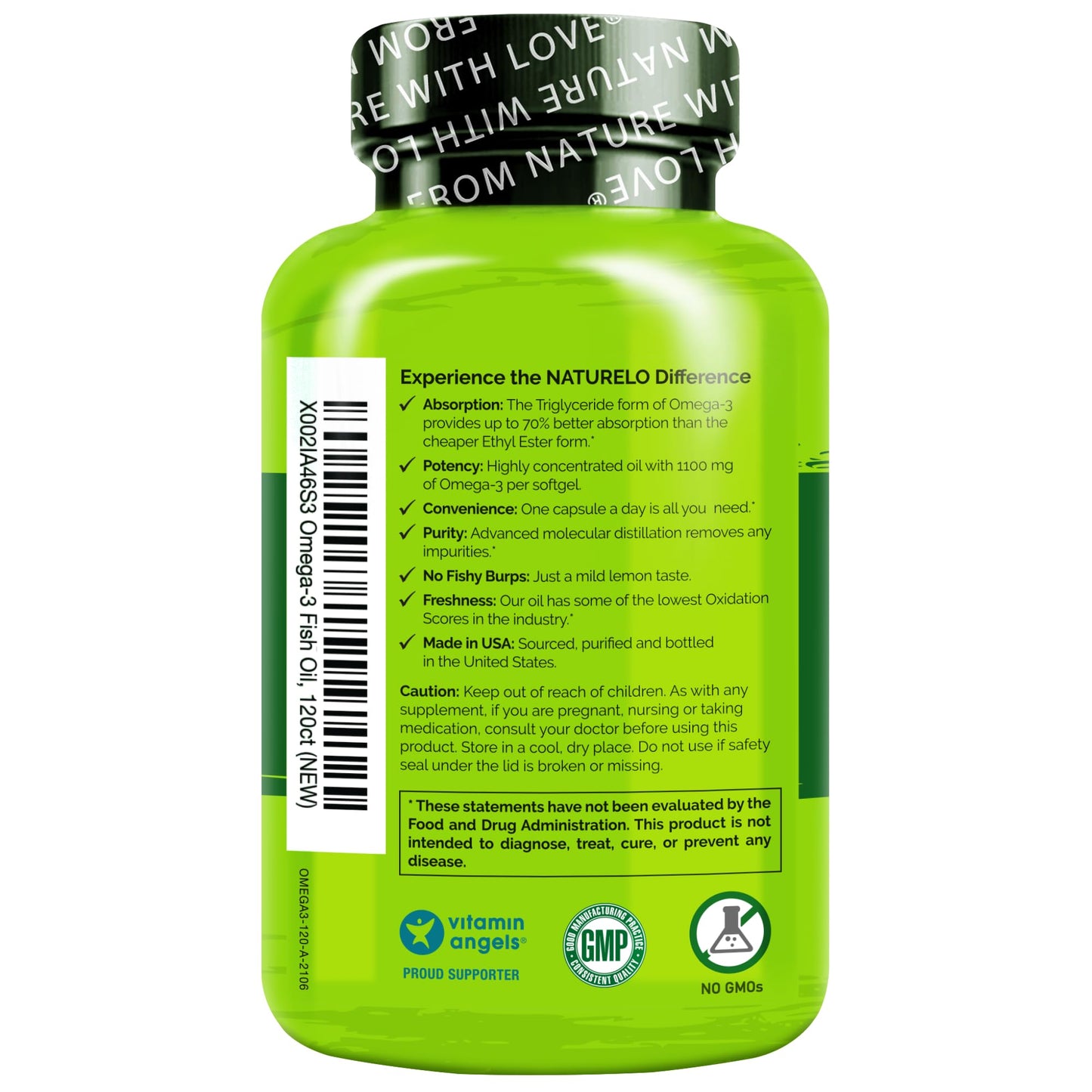 NATURELO Burpless Omega 3 Fish Oil Supplement - 1100mg Triglyceride Omega-3, EPA + DHA, Liquid Fish Oil for Heart, Eye, Brain, Joint Health - PrimeBioHealth - canada supplements