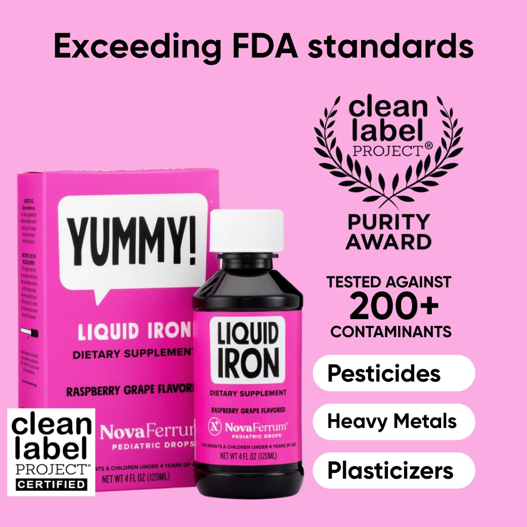 NovaFerrum Yummy | Pediatric Drops Liquid Iron Supplement for Infants and Toddlers | Liquid Iron for Kids | 15mg of Iron Per 1mL Dose | Ages 4 & Under - PrimeBioHealth - canada supplements