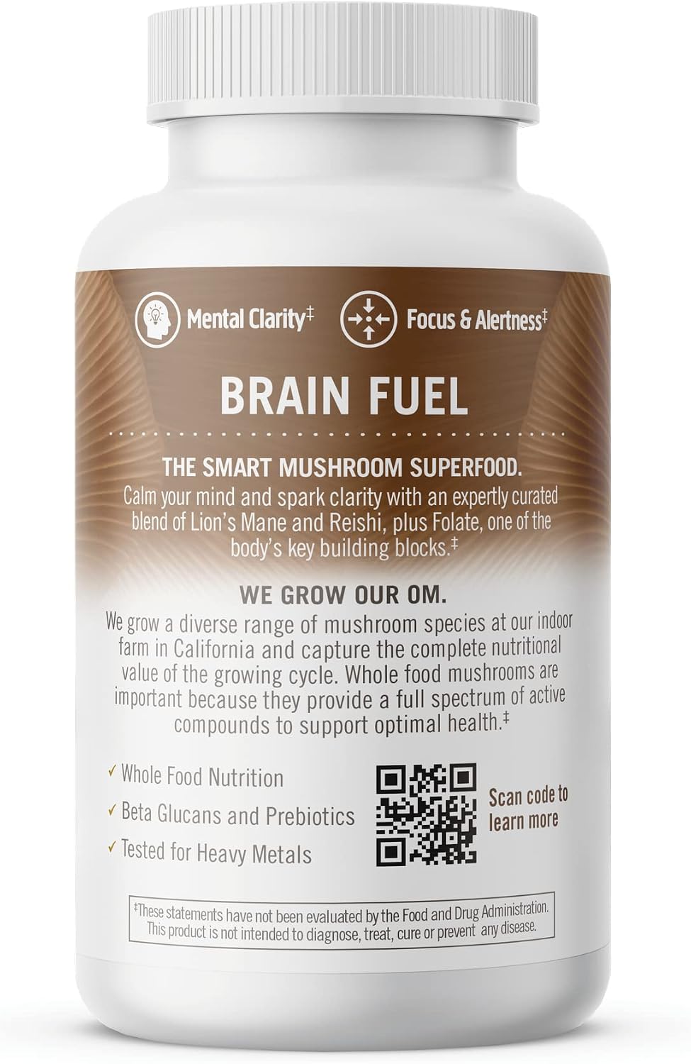 OM MUSHROOM SUPERFOOD Brain Fuel Mushroom Powder Capsules Superfood Supplement, 90 Count, 30 Days, Lion's Mane, Reishi Blend Plus Folate, Mental Clarity, Mushroom Supplement - PrimeBioHealth - canada supplements