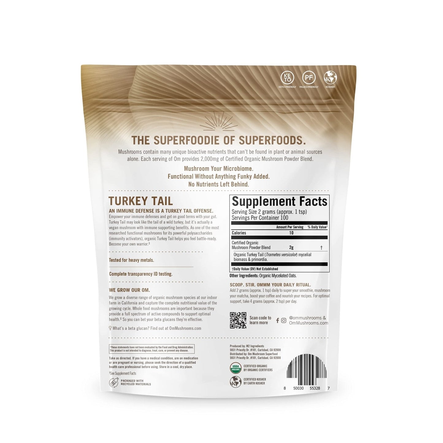 OM MUSHROOM SUPERFOOD Turkey Tail Organic Mushroom Powder Pouch, 7.05 Ounce, 100 Servings, Immune Support, Polysacchrides, Beta-Glucans, Gut Health & Holistic Defense Mushroom Supplement - PrimeBioHealth - canada supplements