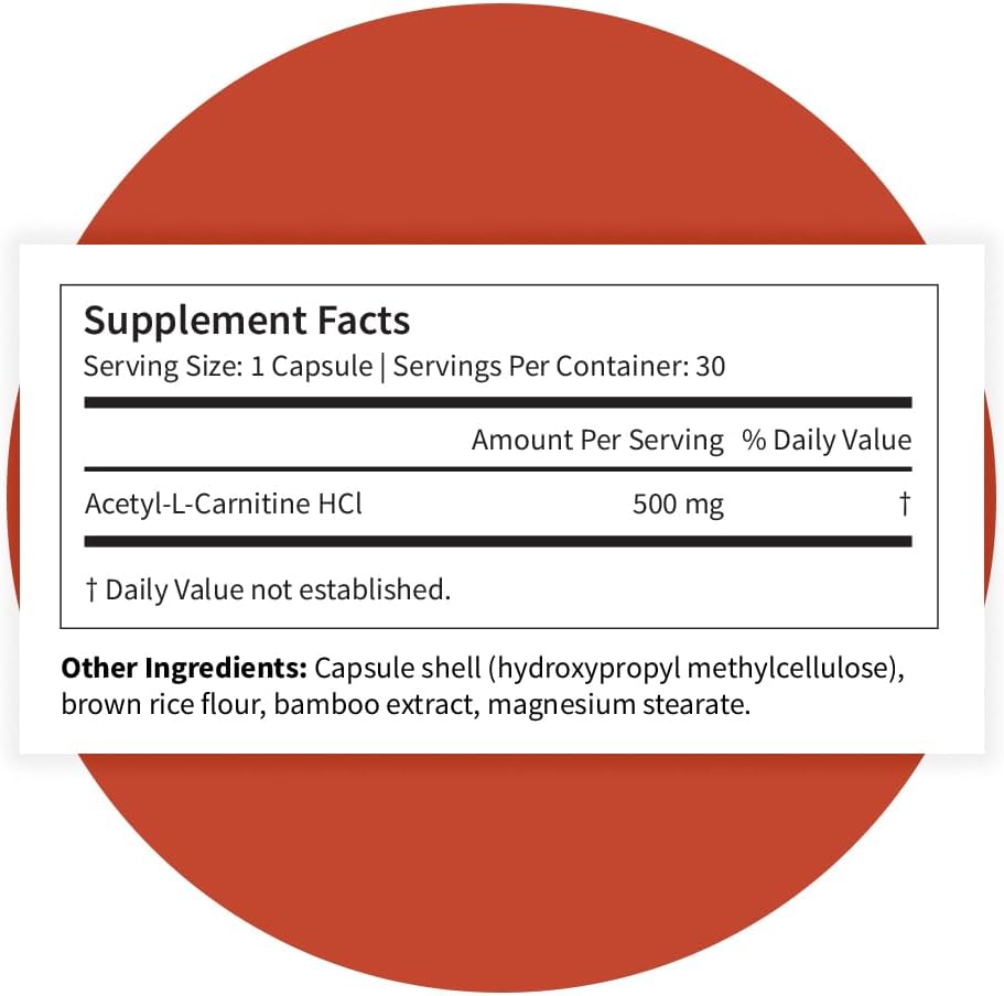 Pattern Wellness Acetyl-L-Carnitine 500 mg Capsules – ALCAR Supplement for Cellular Energy Production, Cognitive Health & Healthy Metabolism – Vegan, Non-GMO – 30 Capsules - PrimeBioHealth - canada supplements
